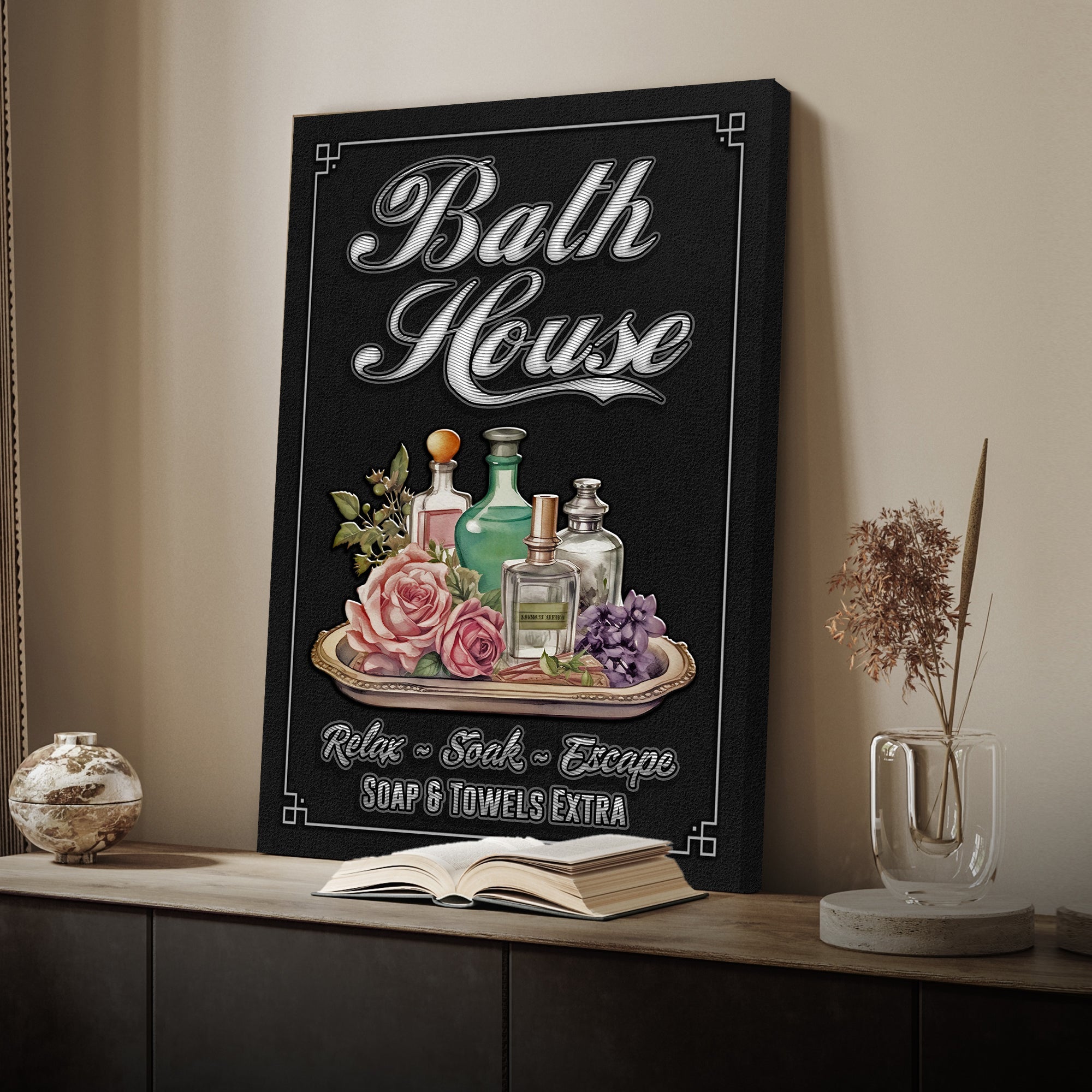 Relax Soak Escape Bath House Sign on sale at MyriadMart