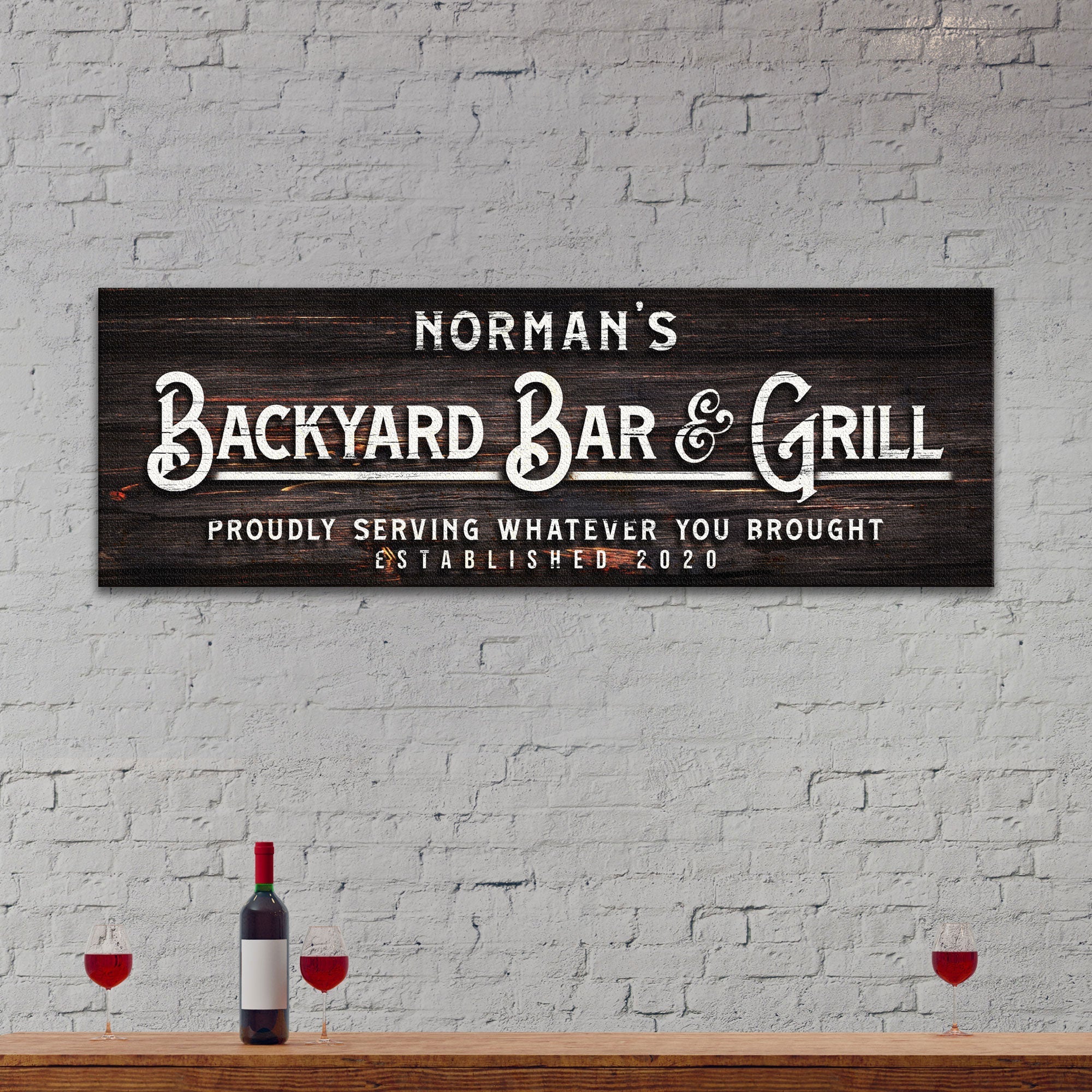 Custom Backyard Bar and Grill Sign: Custom Bar Signs for Home Bar – Perfect for Outdoor Man Cave Decor on sale at MyriadMart