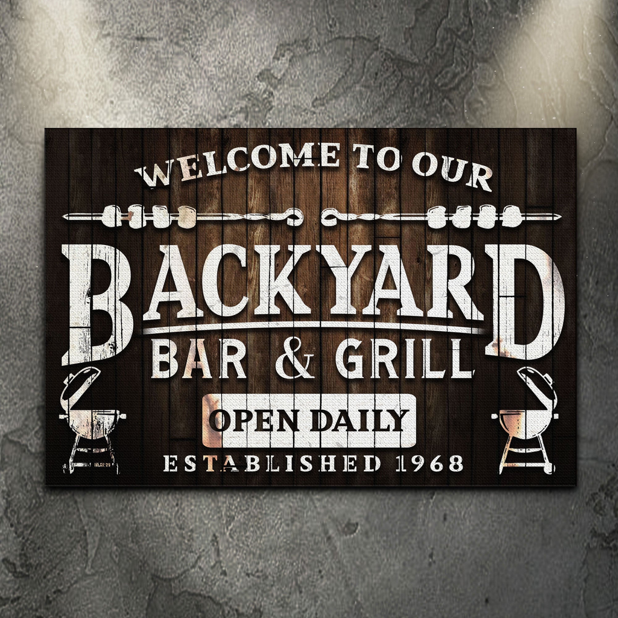 Welcome To Our Backyard Bar And Grill Sign on sale at MyriadMart