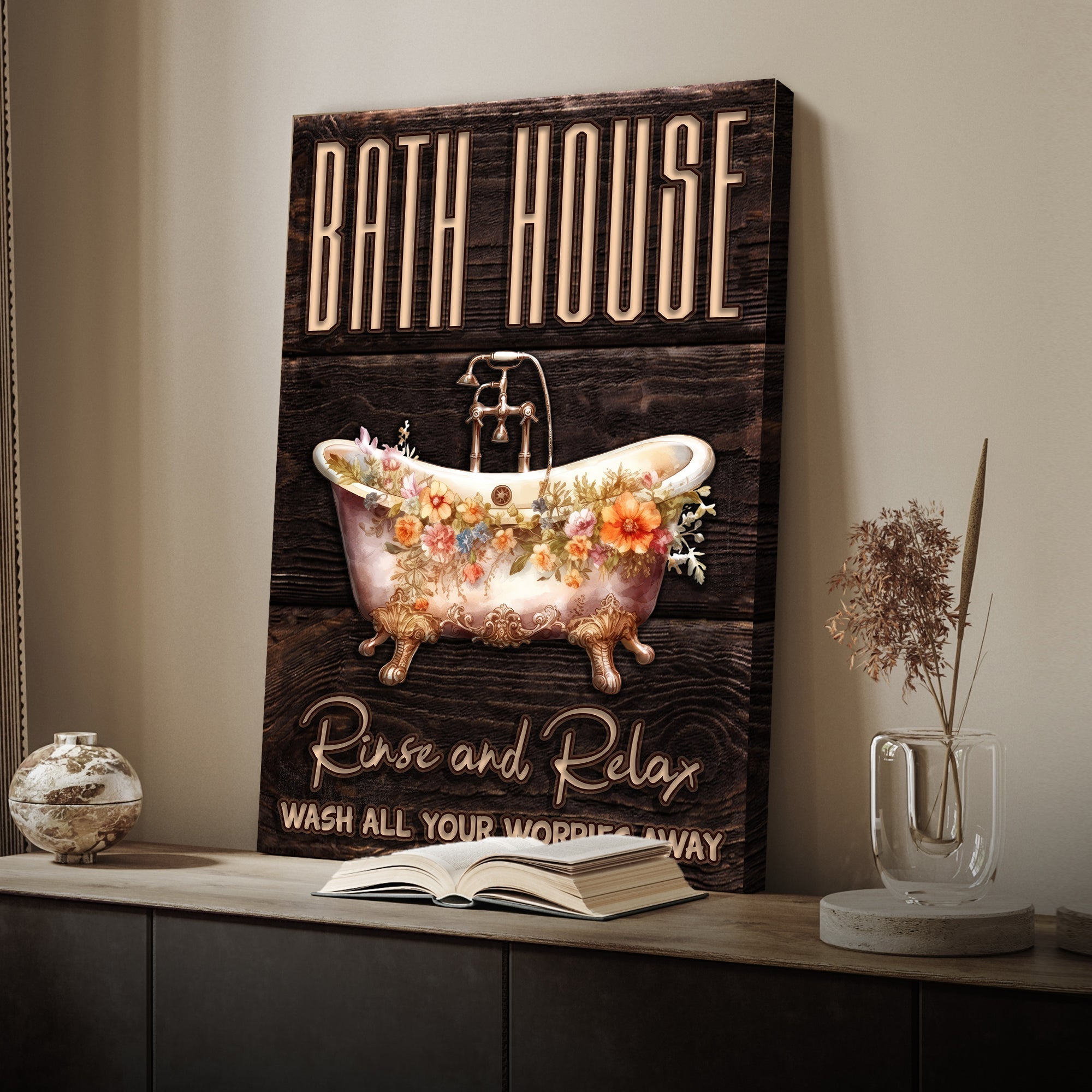 Rinse And Relax Bath House Sign on sale at MyriadMart