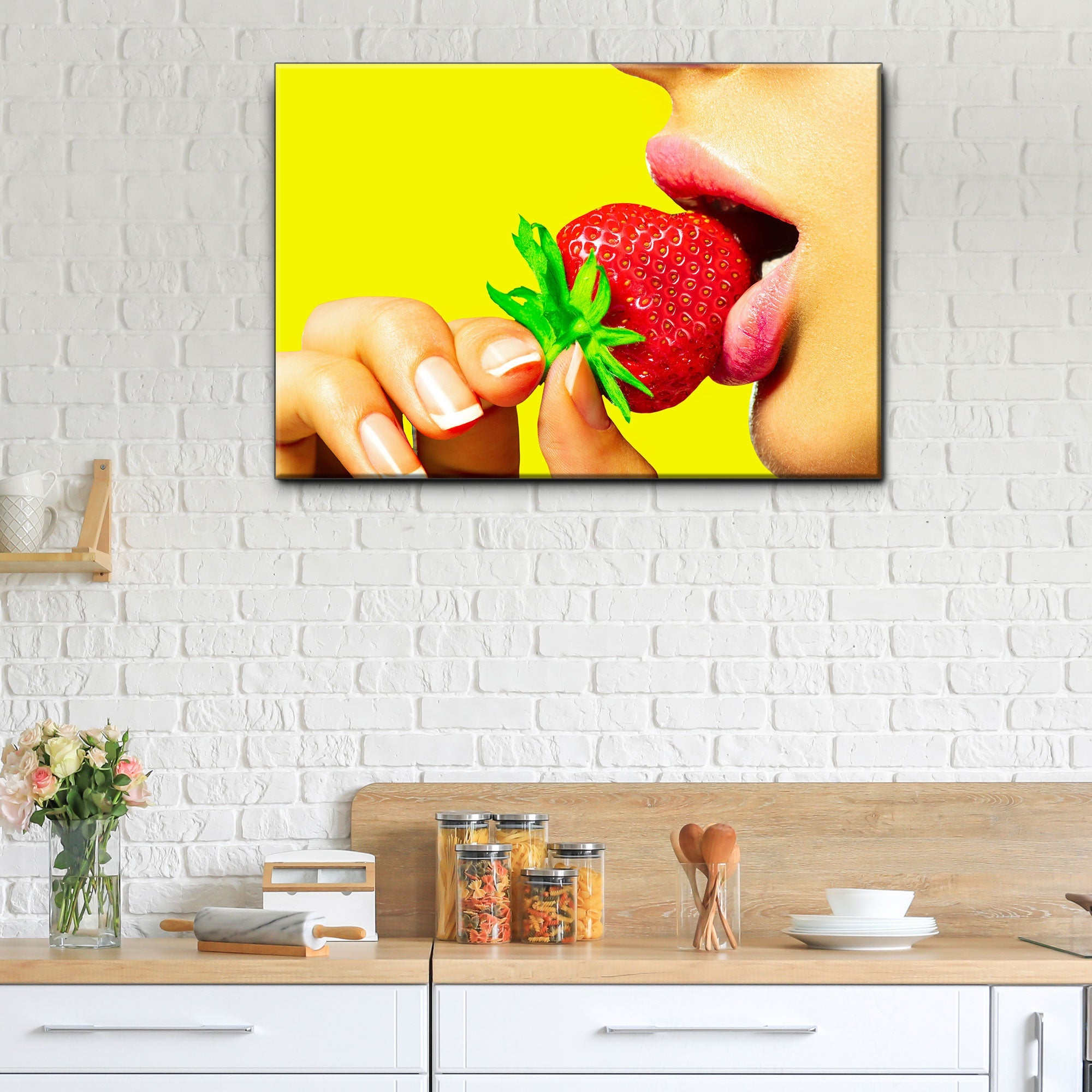 Fruits Strawberry Lips Canvas Wall Art on sale at MyriadMart