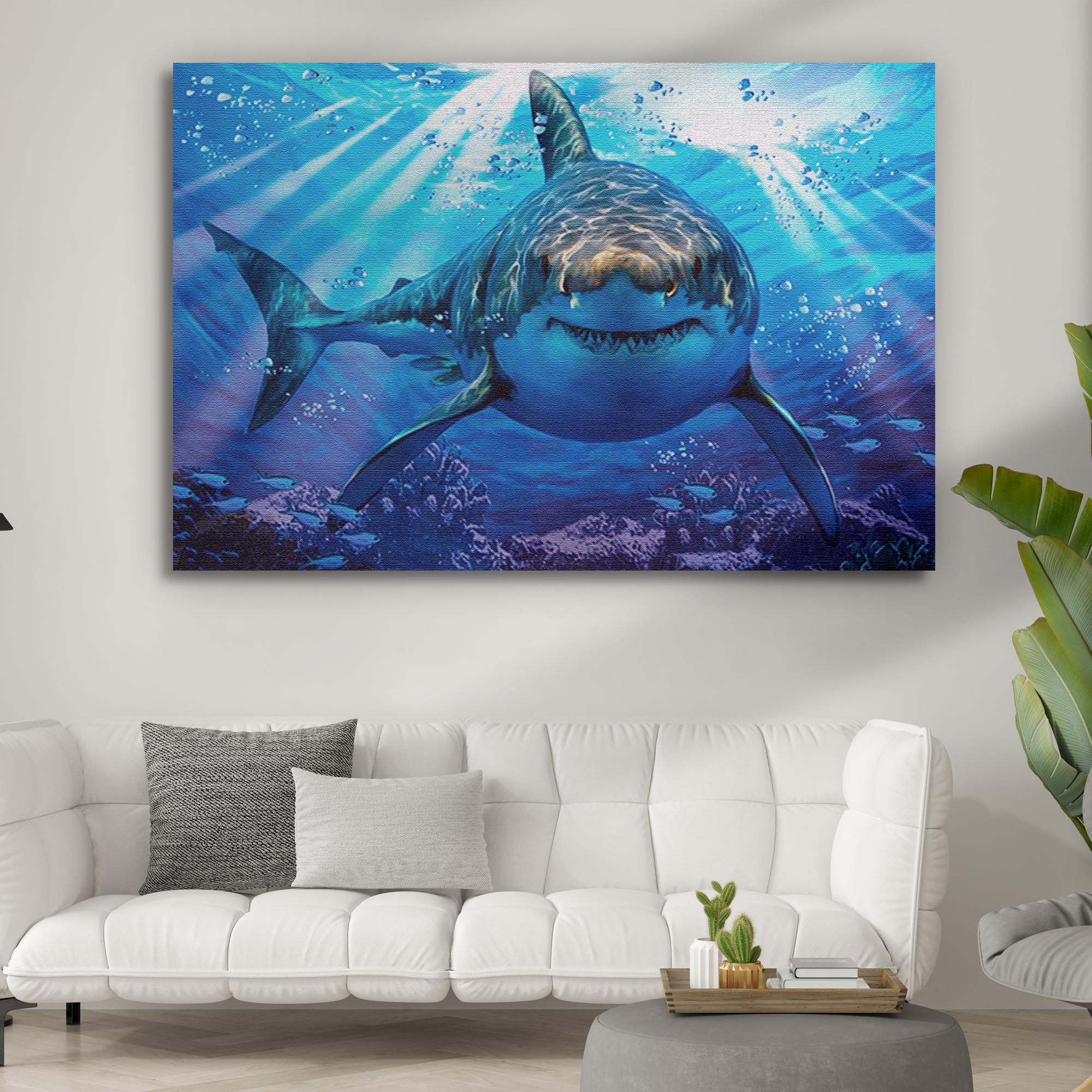Underwater White Shark Canvas Wall Art on sale at MyriadMart