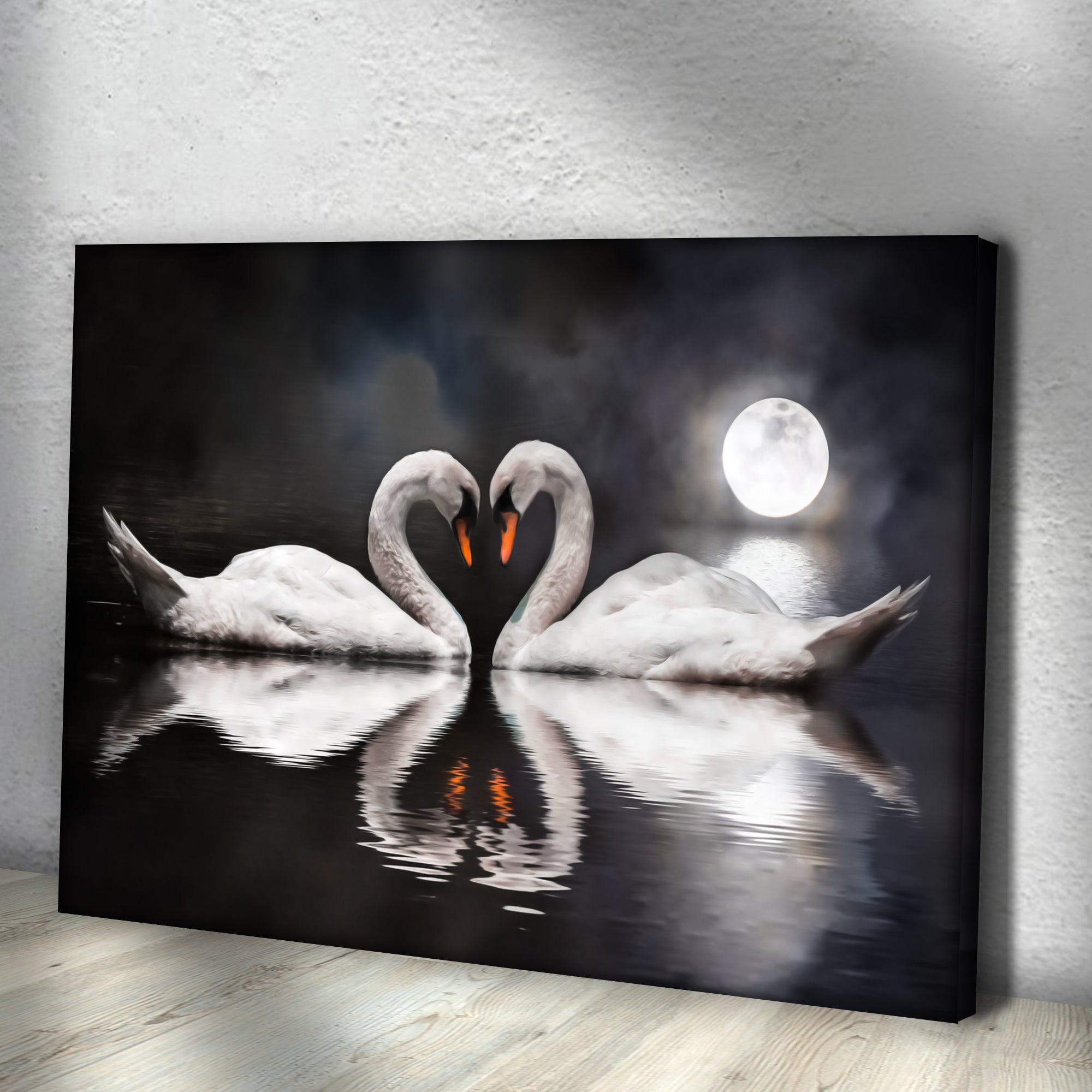 Moonlit Romantic Swan Canvas Wall Art on sale at MyriadMart