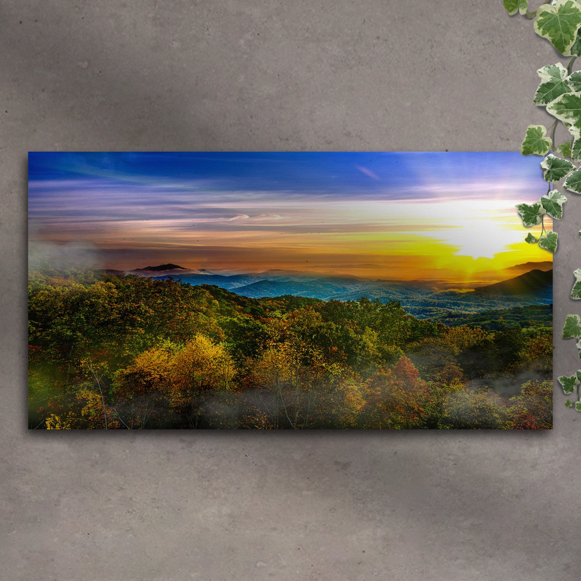 Foggy Mountain At Sunrise Canvas Wall Art on sale at MyriadMart