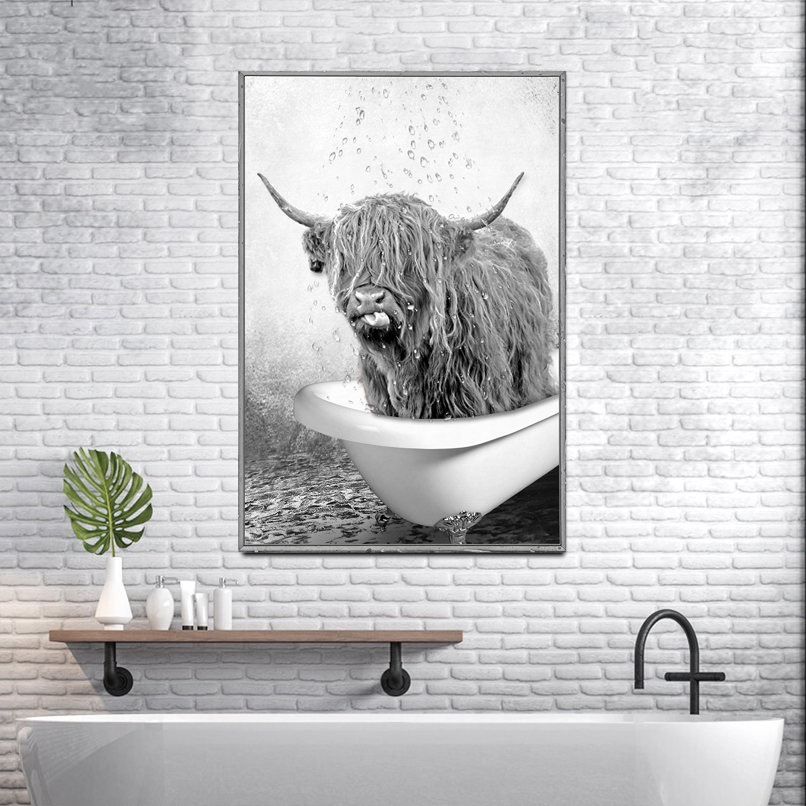 Highland Cattle Bath Canvas Wall Art on sale at MyriadMart