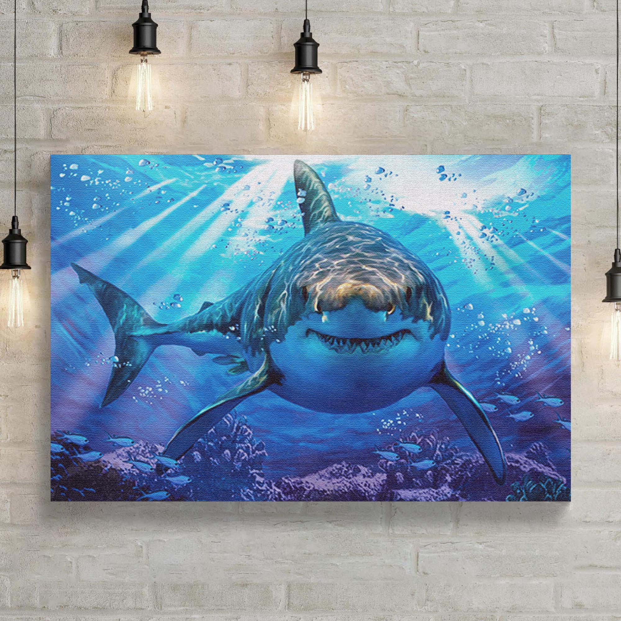 Underwater White Shark Canvas Wall Art on sale at MyriadMart