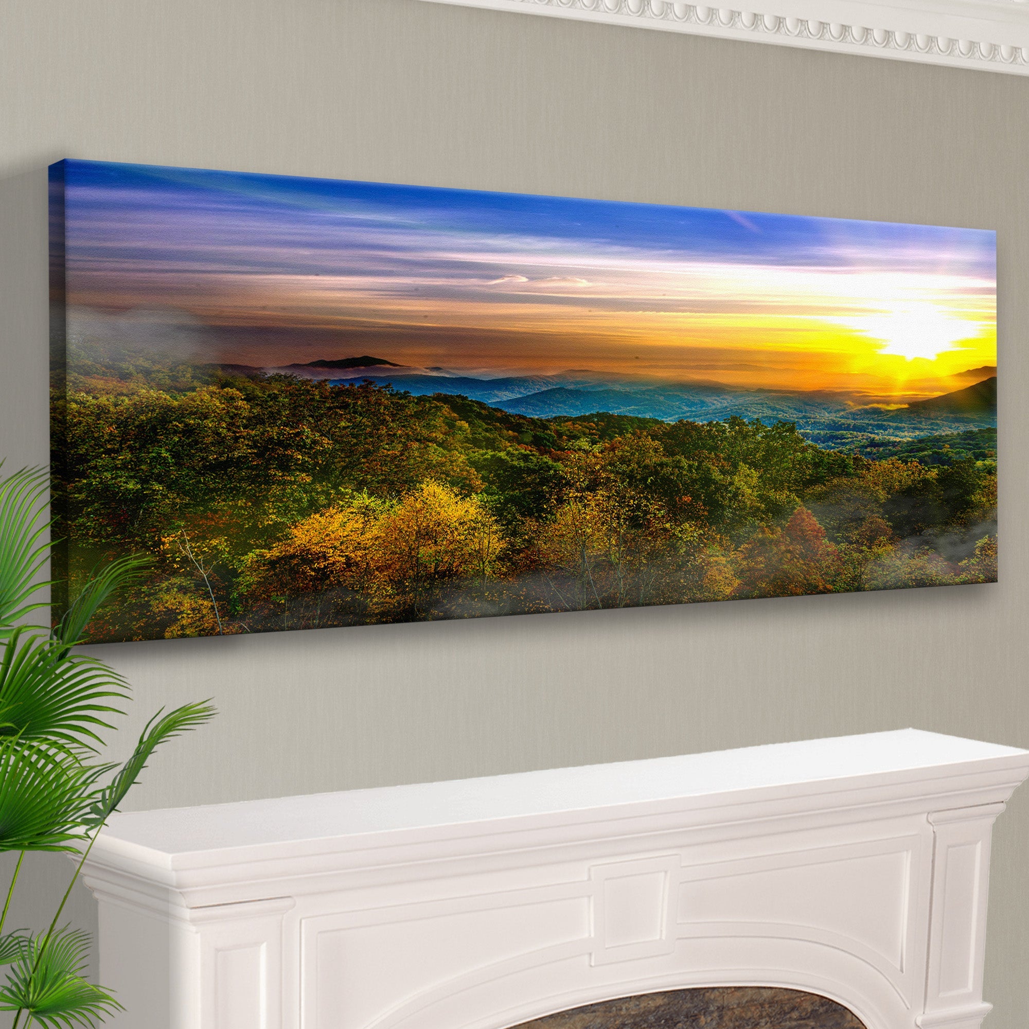 Foggy Mountain At Sunrise Canvas Wall Art on sale at MyriadMart