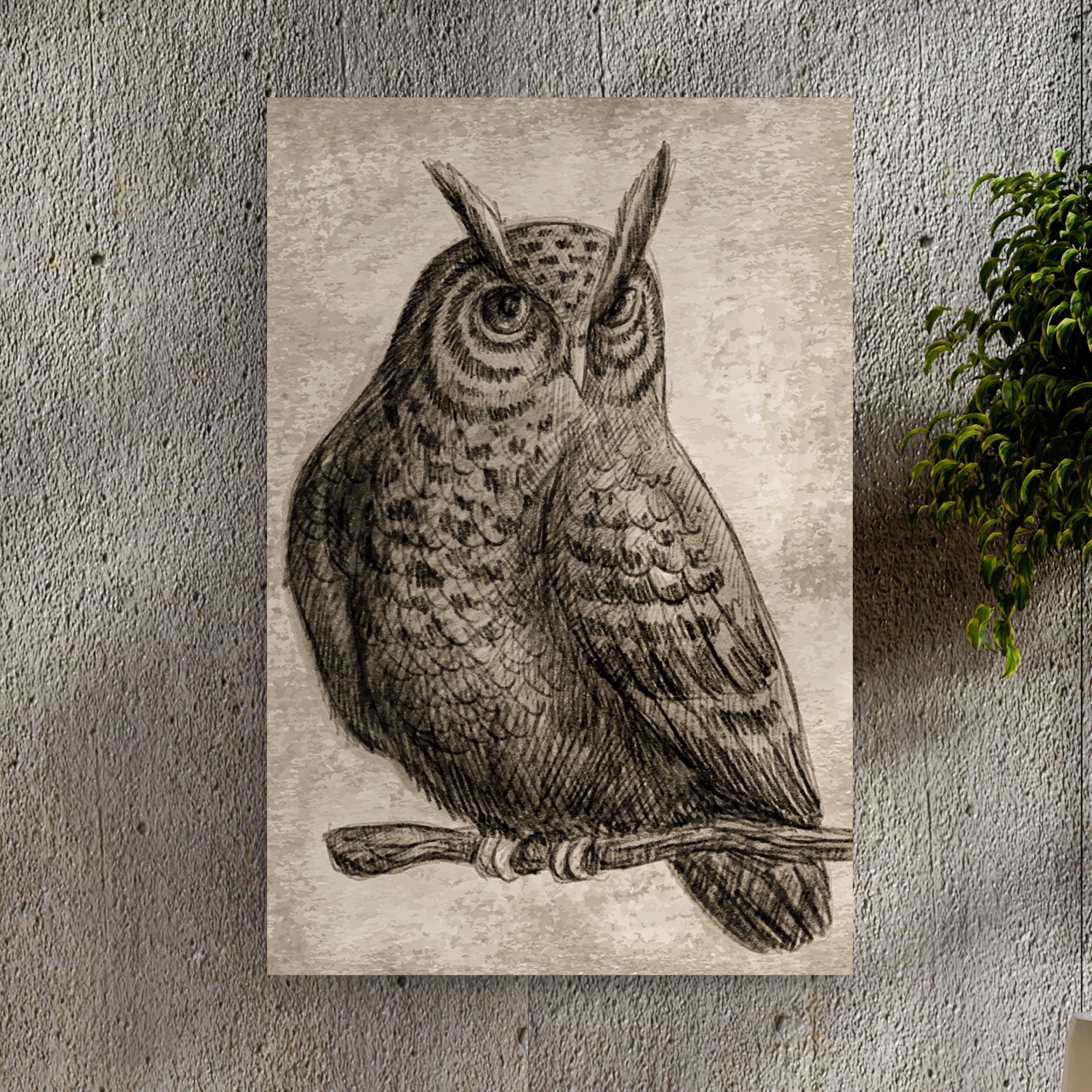 Owl Pencil Sketch Portrait Canvas Wall Art on sale at MyriadMart