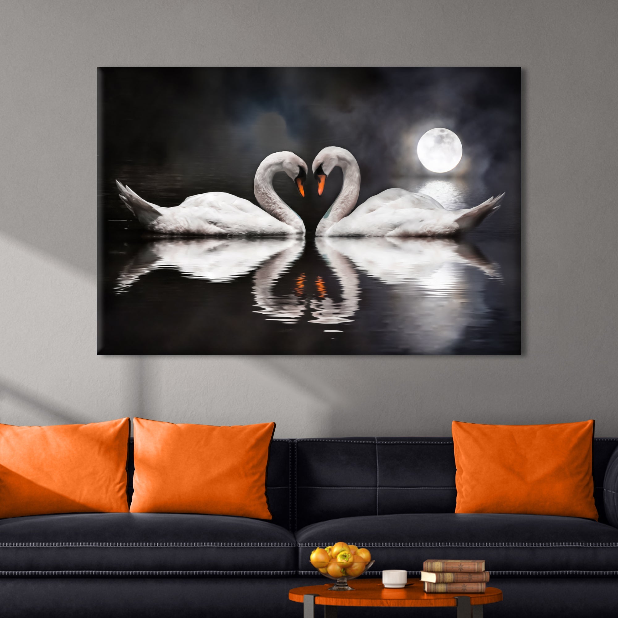 Moonlit Romantic Swan Canvas Wall Art on sale at MyriadMart