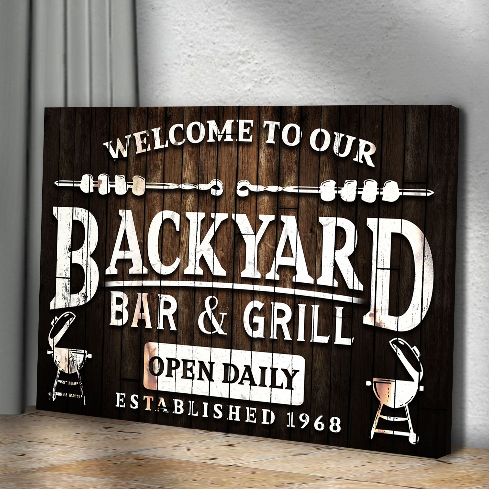 Welcome To Our Backyard Bar And Grill Sign on sale at MyriadMart