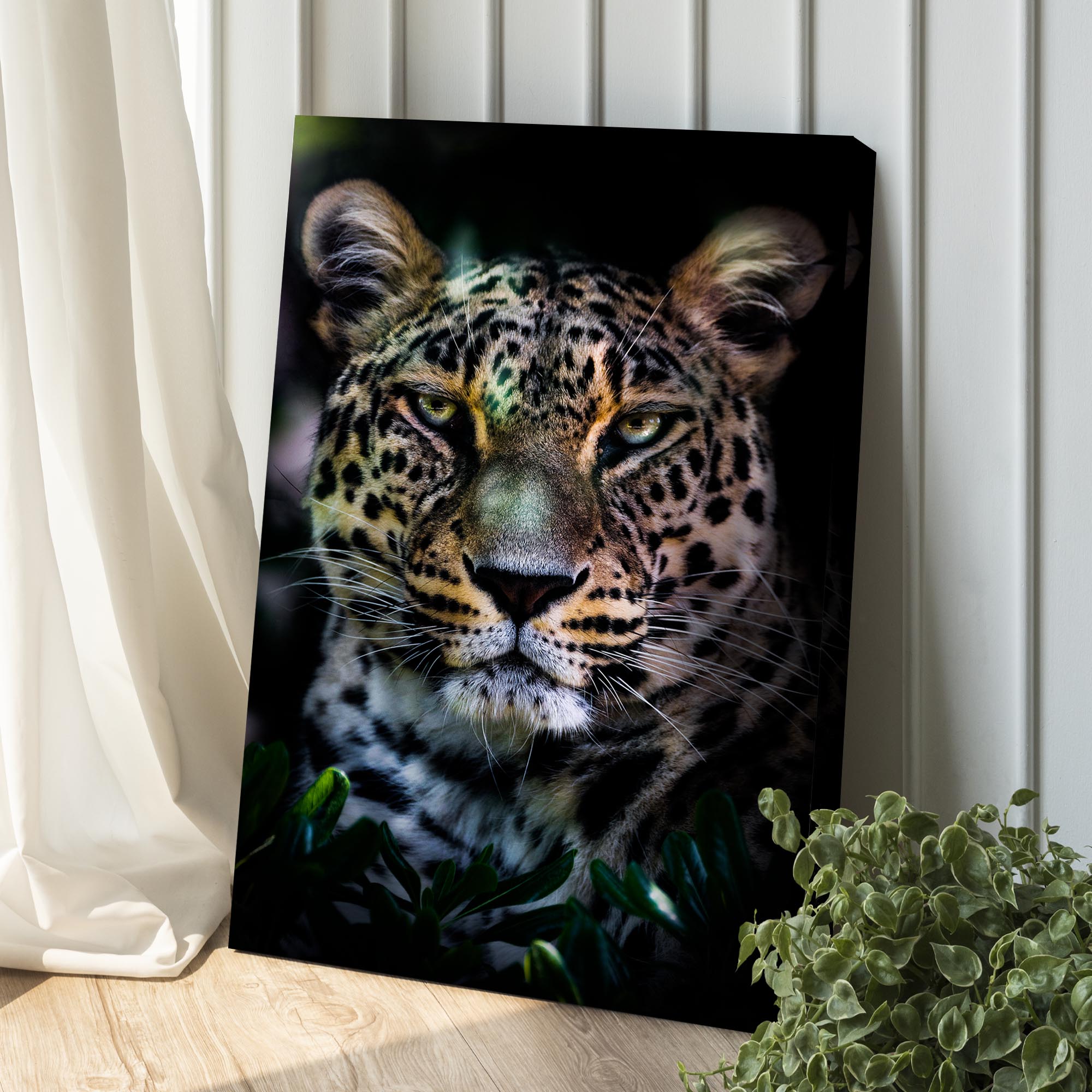 Sneaky Jungle Leopard Portrait Canvas Wall Art on sale at MyriadMart