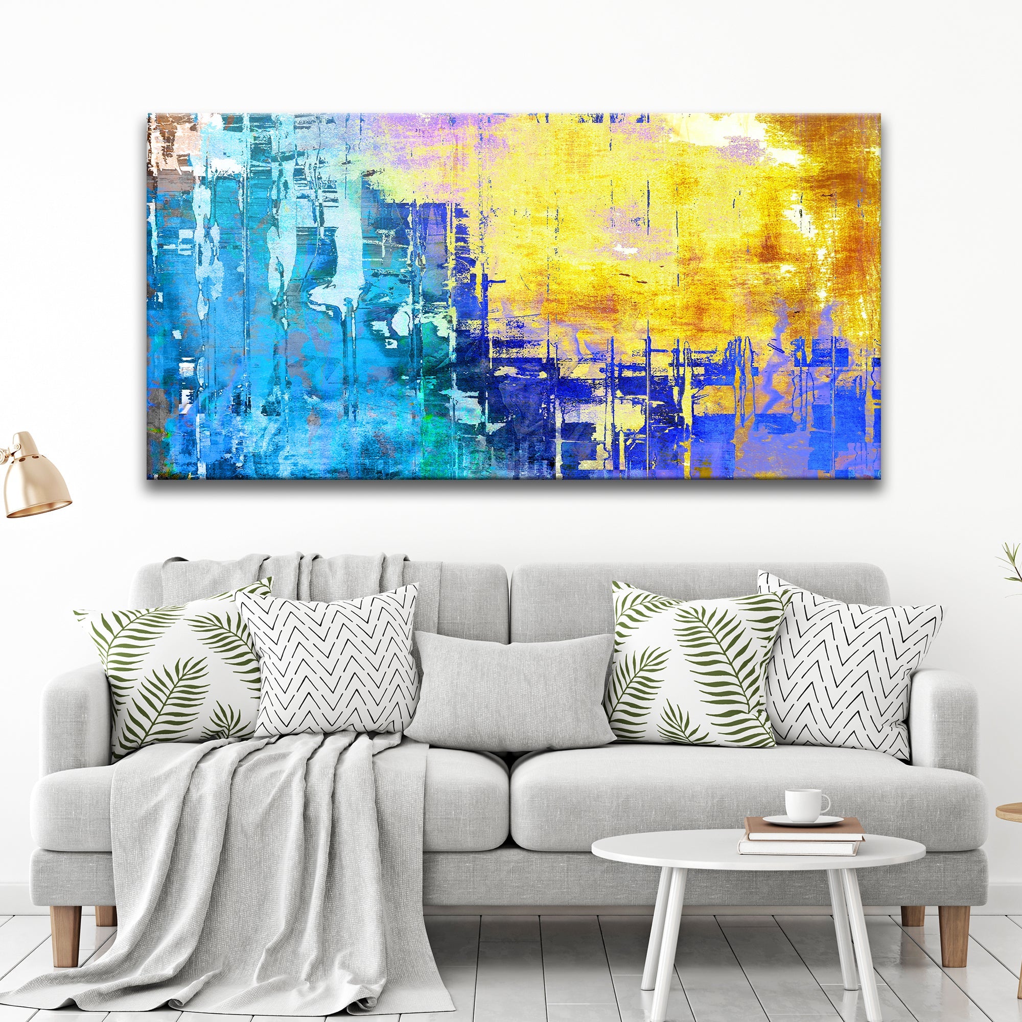 Blue Gold Abstract Painting Canvas Wall Art on sale at MyriadMart