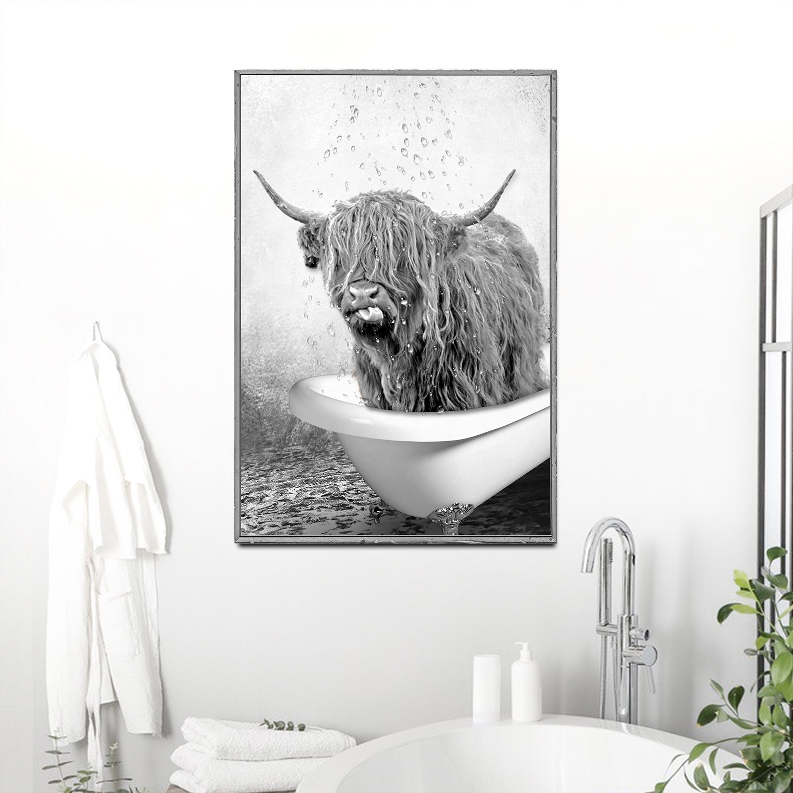 Highland Cattle Bath Canvas Wall Art on sale at MyriadMart