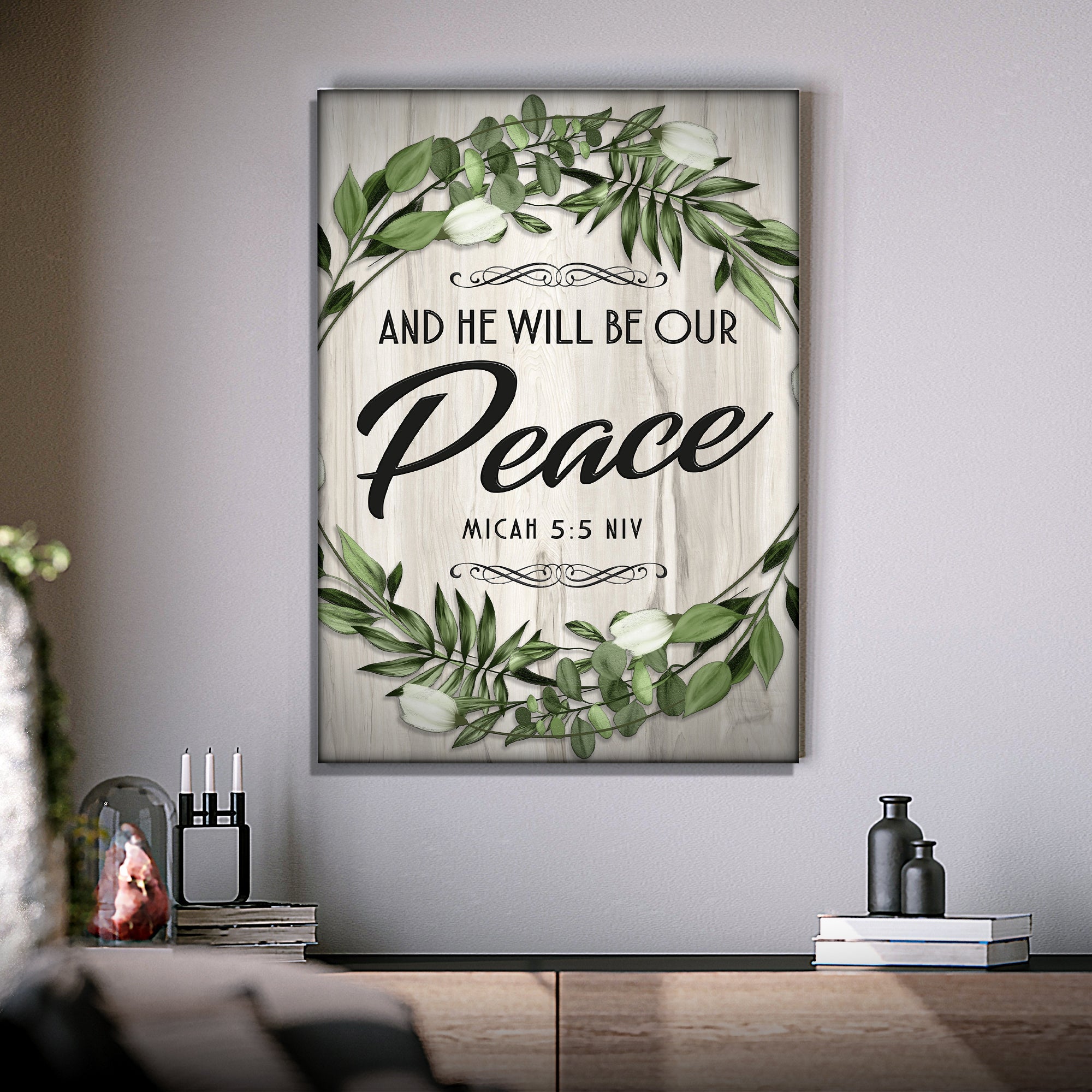 Micah 5:5 NIV - And He Will Be Our Peace Scripture Sign on sale at MyriadMart