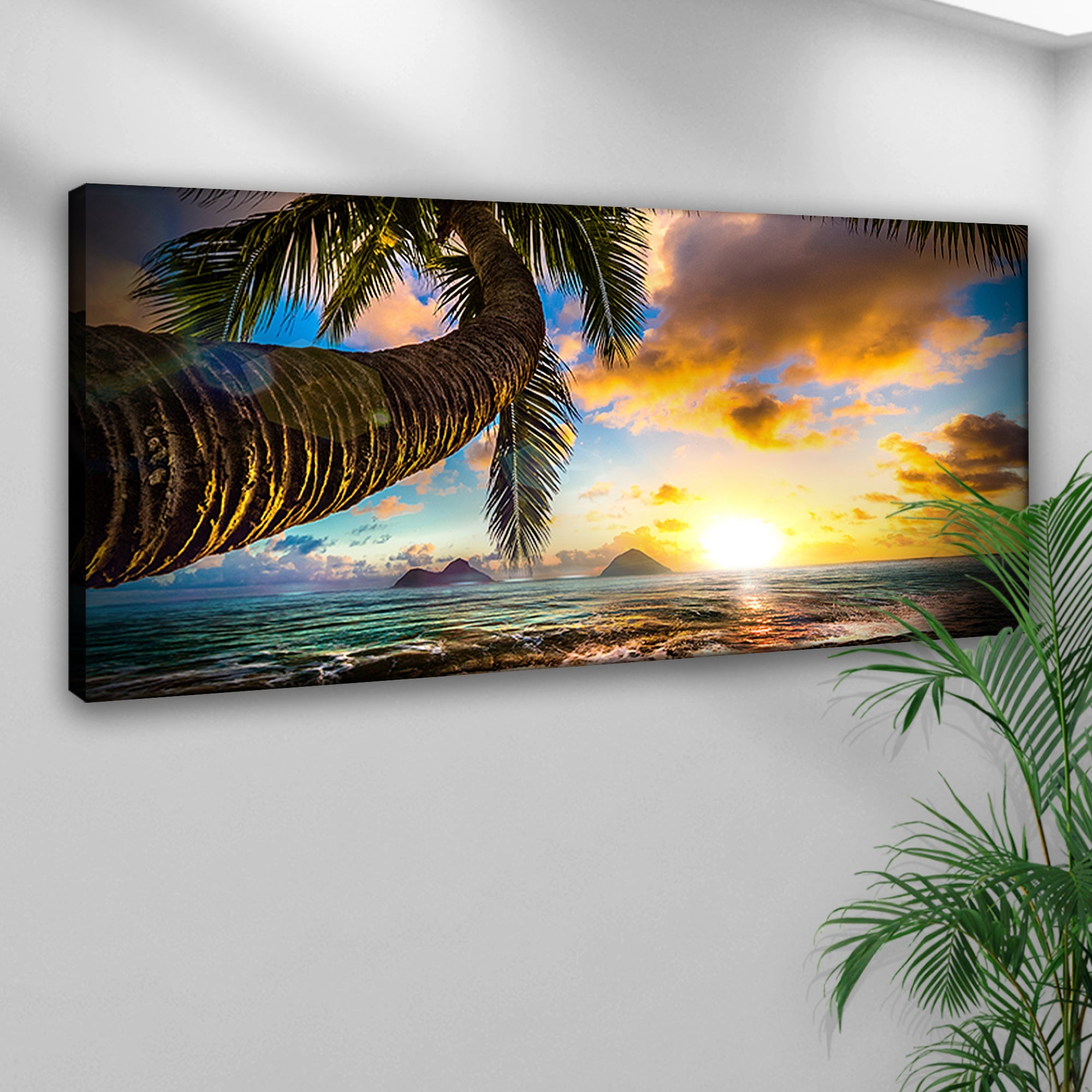 Tropical Blue Beach Hawaii Sunset Canvas Wall Art on sale at MyriadMart