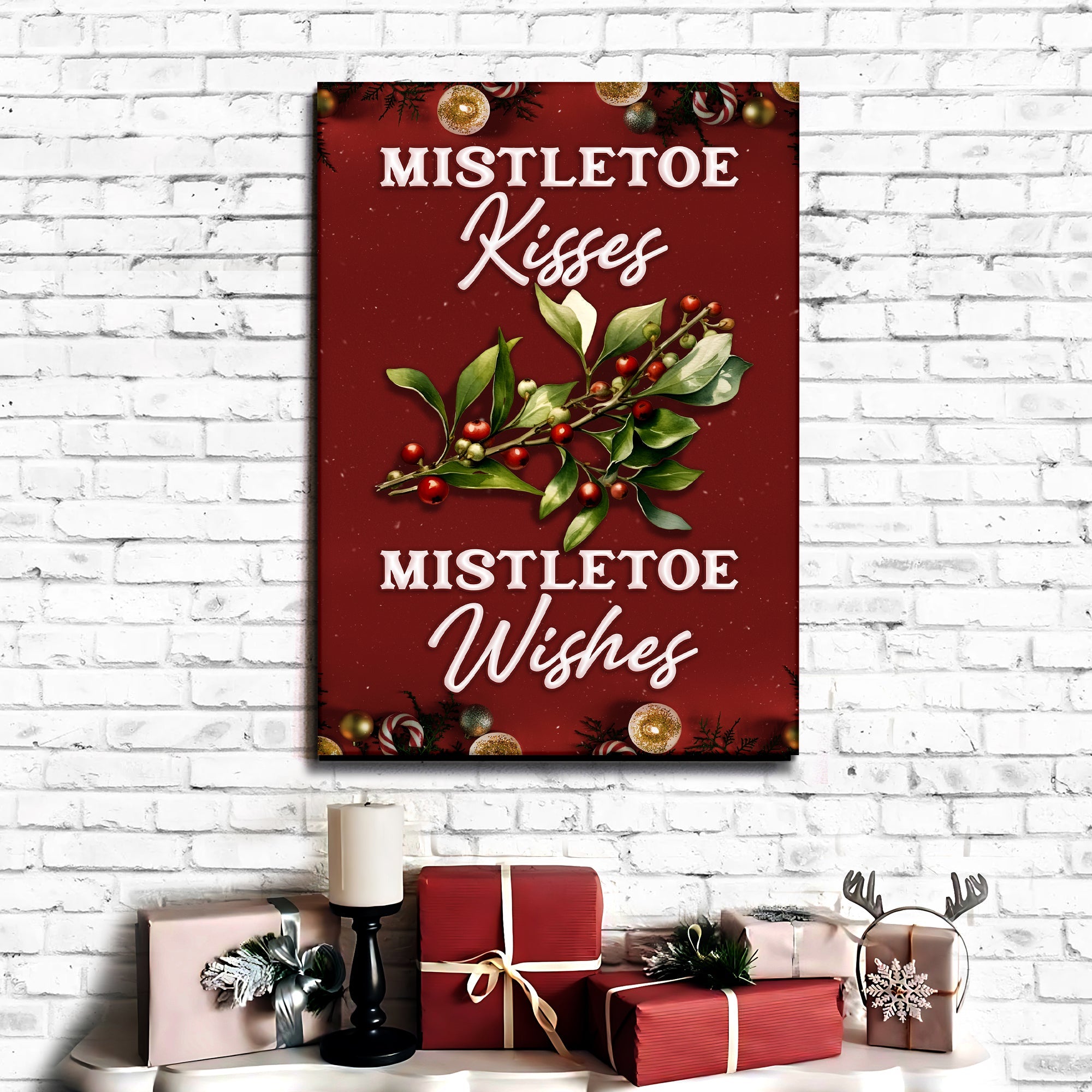 Kisses And Wishes Mistletoe Sign on sale at MyriadMart