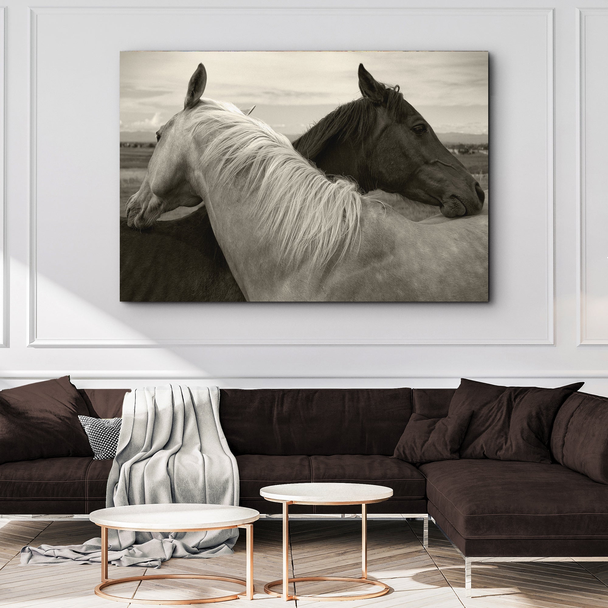 Monochrome Couple Horse Canvas Wall Art on sale at MyriadMart