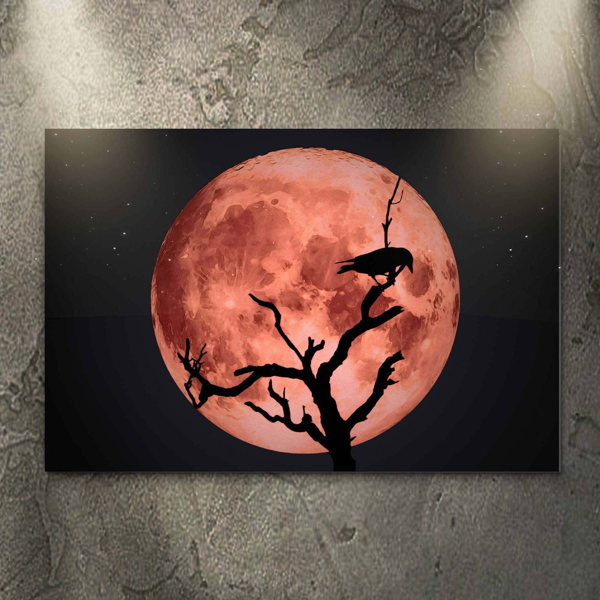 Crow And Blood Moon Canvas Wall Art on sale at MyriadMart
