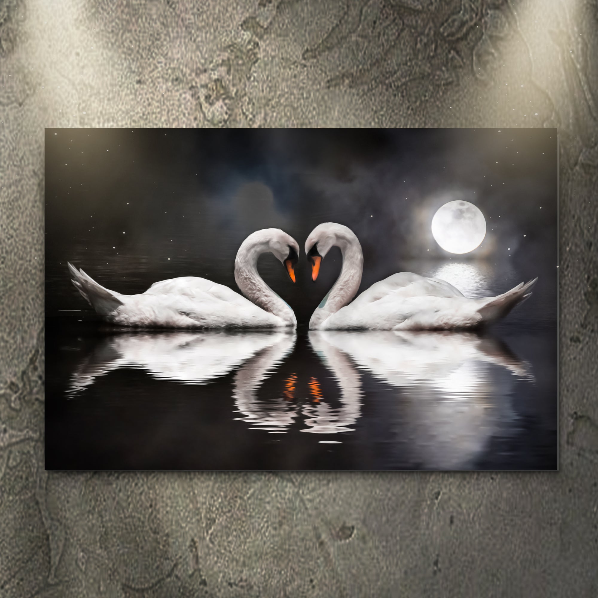 Moonlit Romantic Swan Canvas Wall Art on sale at MyriadMart