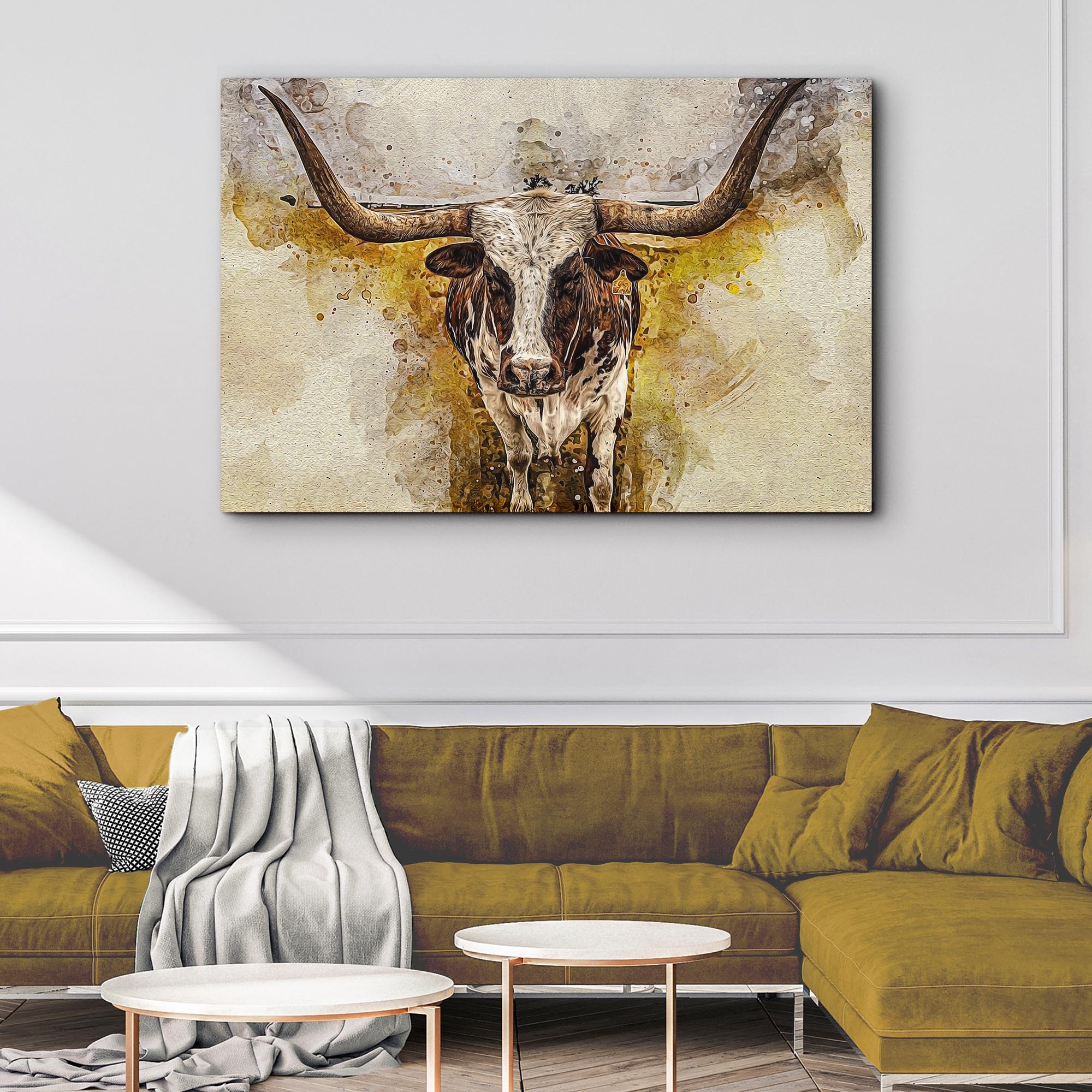 Texas Longhorn Watercolor Like Canvas Wall Art on sale at MyriadMart