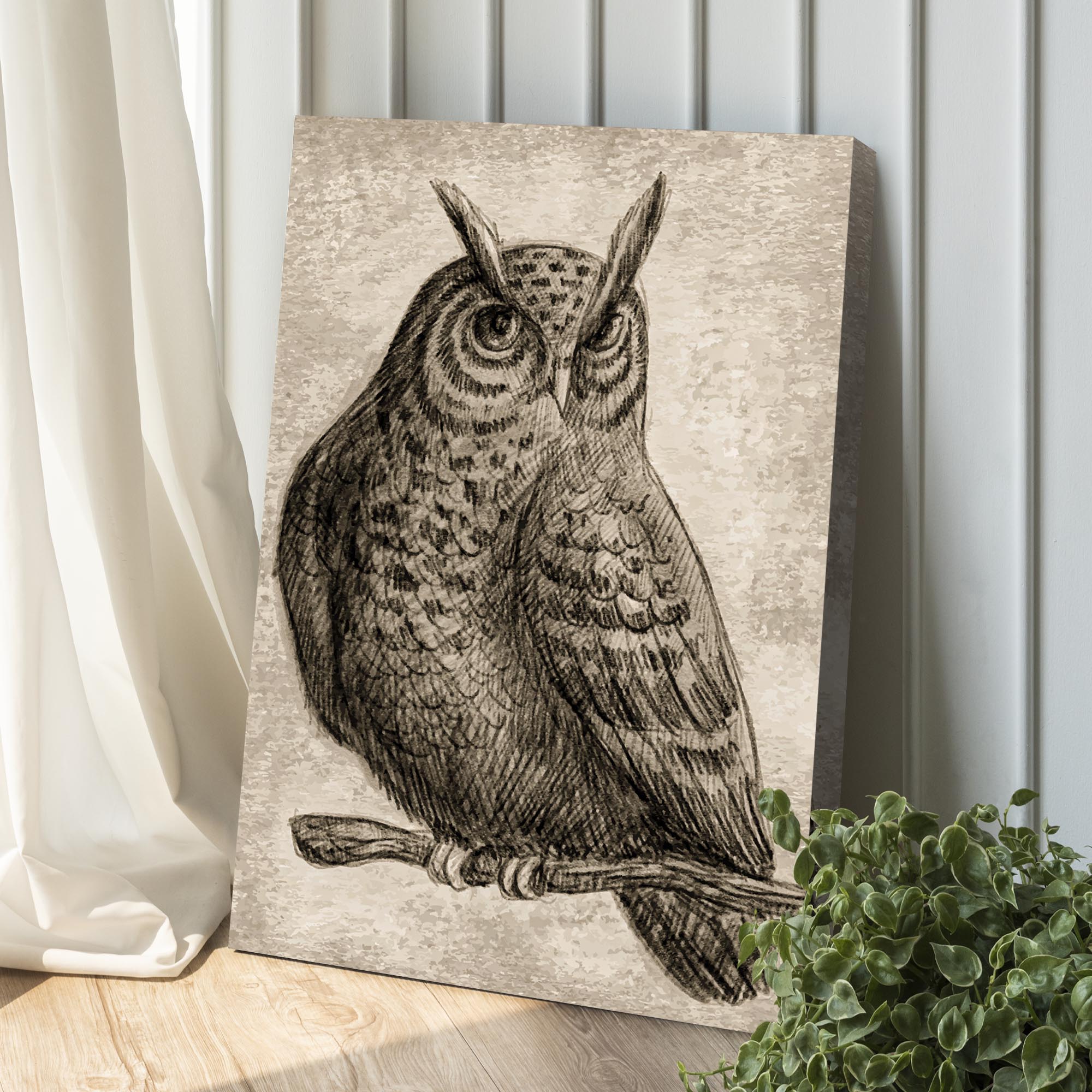 Owl Pencil Sketch Portrait Canvas Wall Art on sale at MyriadMart