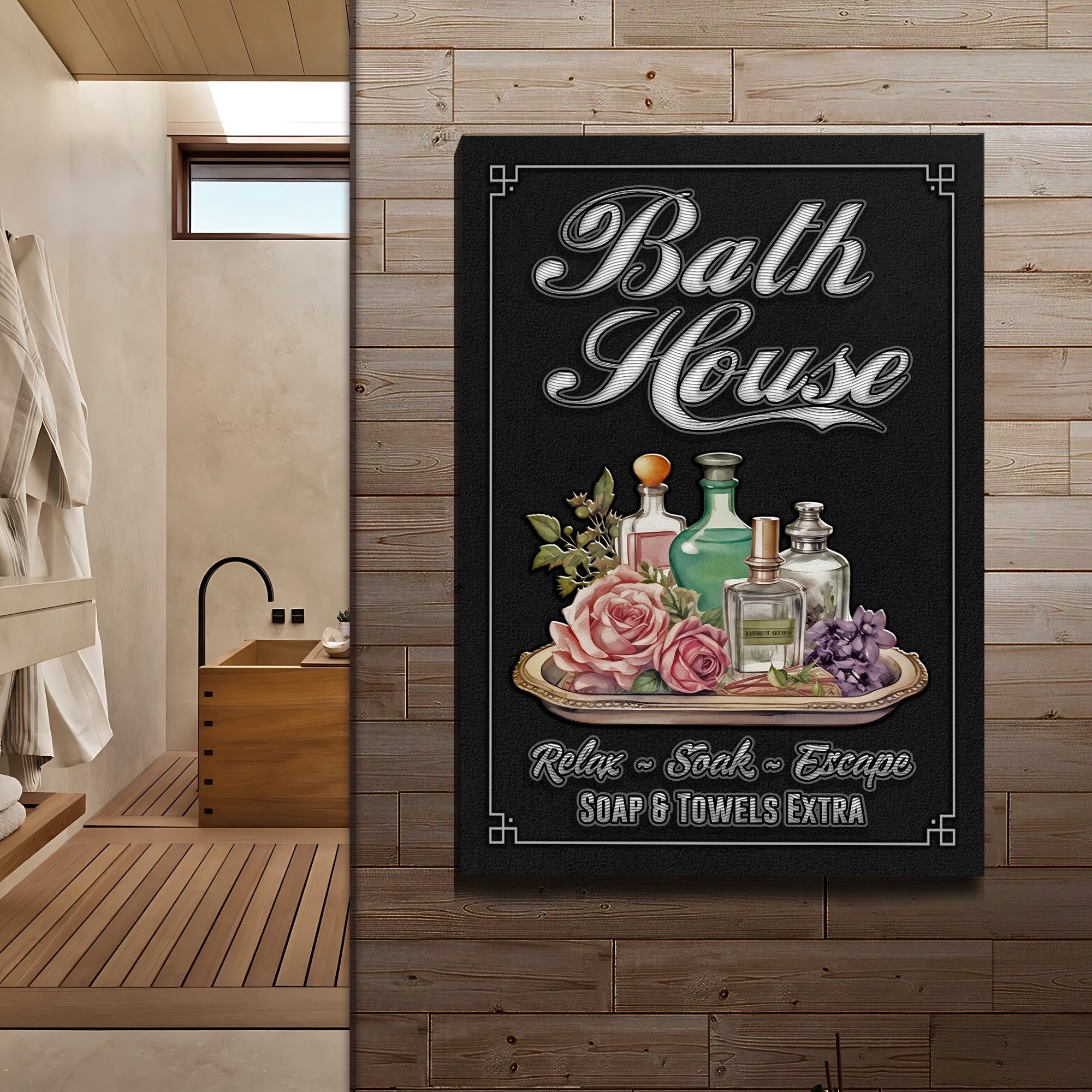 Relax Soak Escape Bath House Sign on sale at MyriadMart