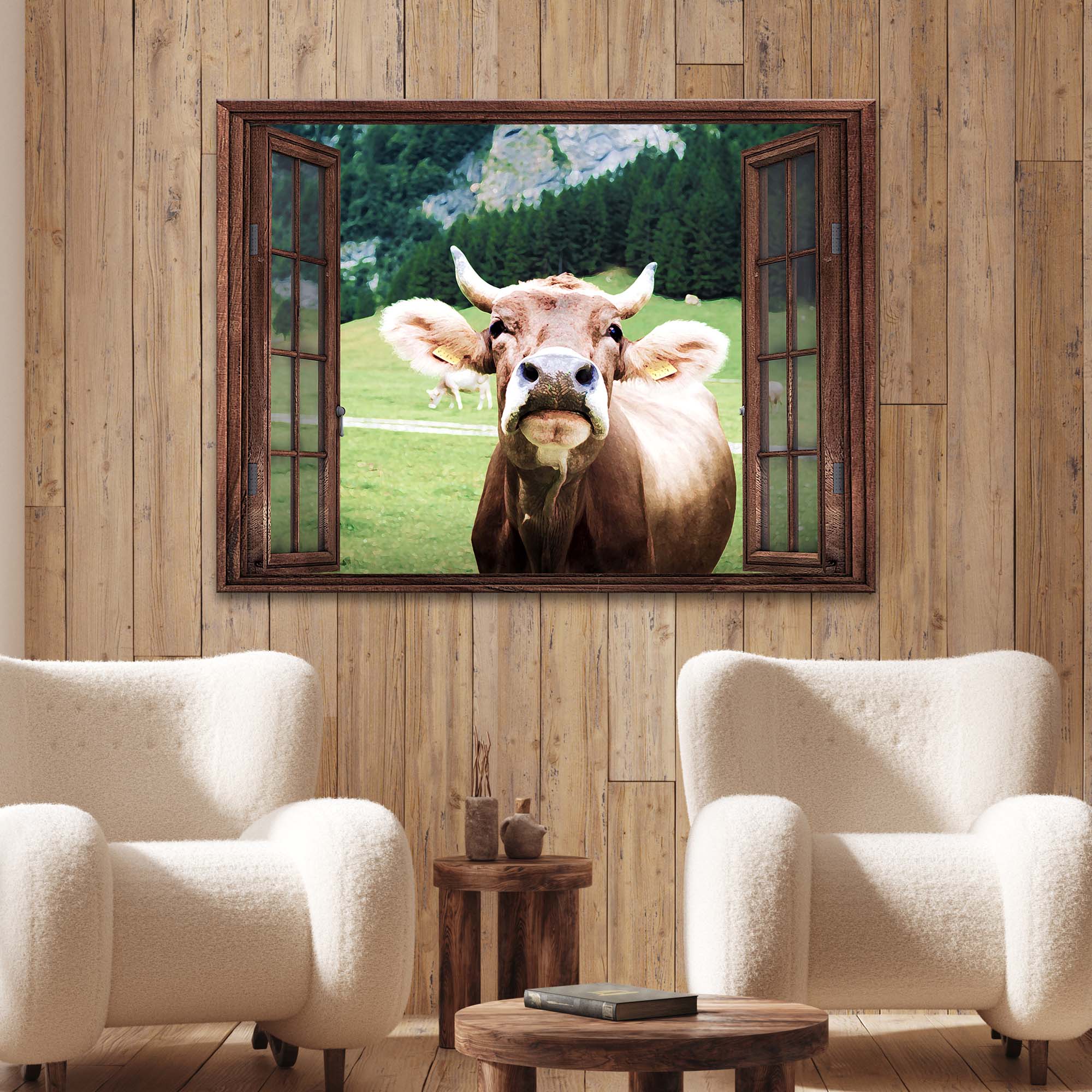 Cattle On Window Canvas Wall Art on sale at MyriadMart