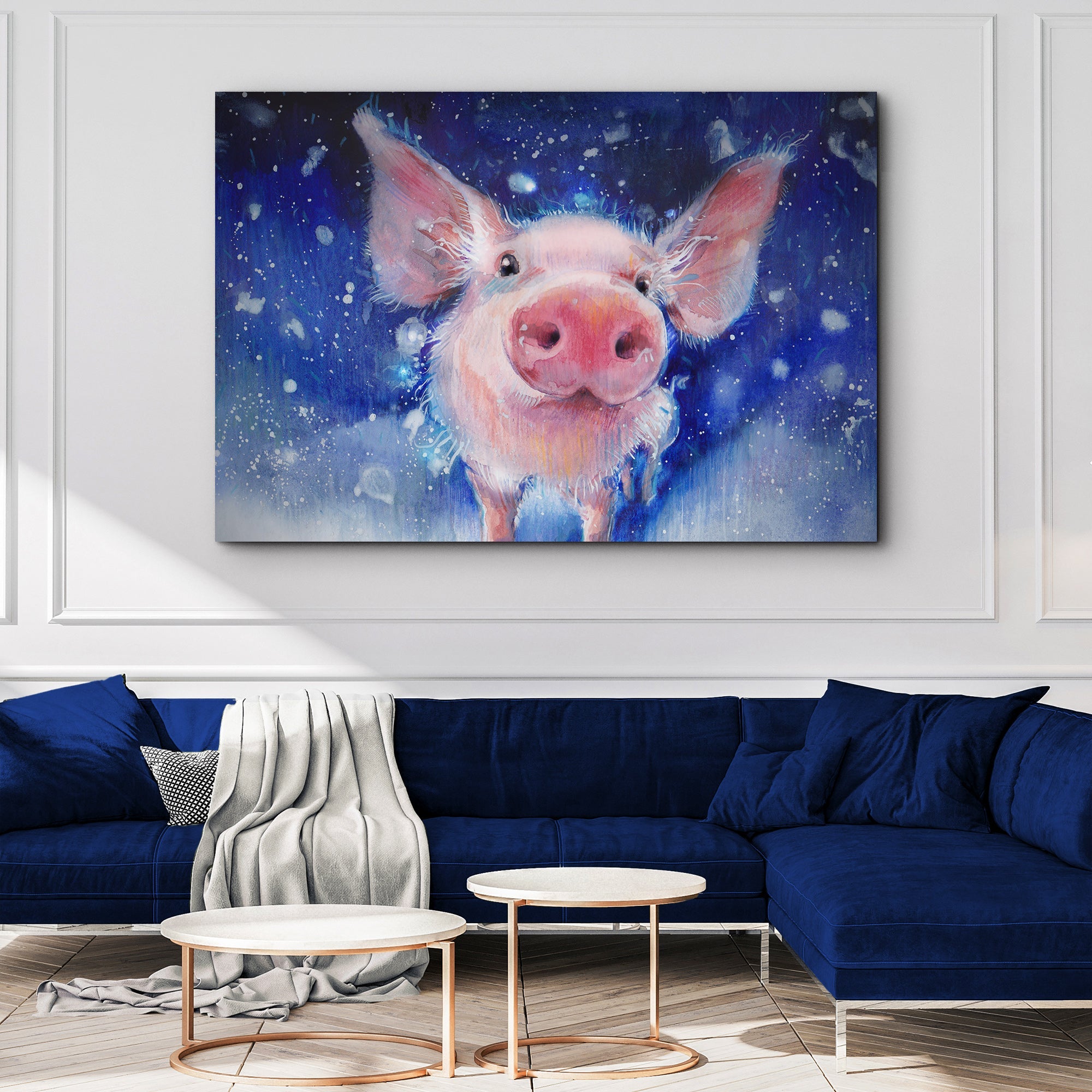 Fluffy Pig Watercolor Canvas Wall Art on sale at MyriadMart