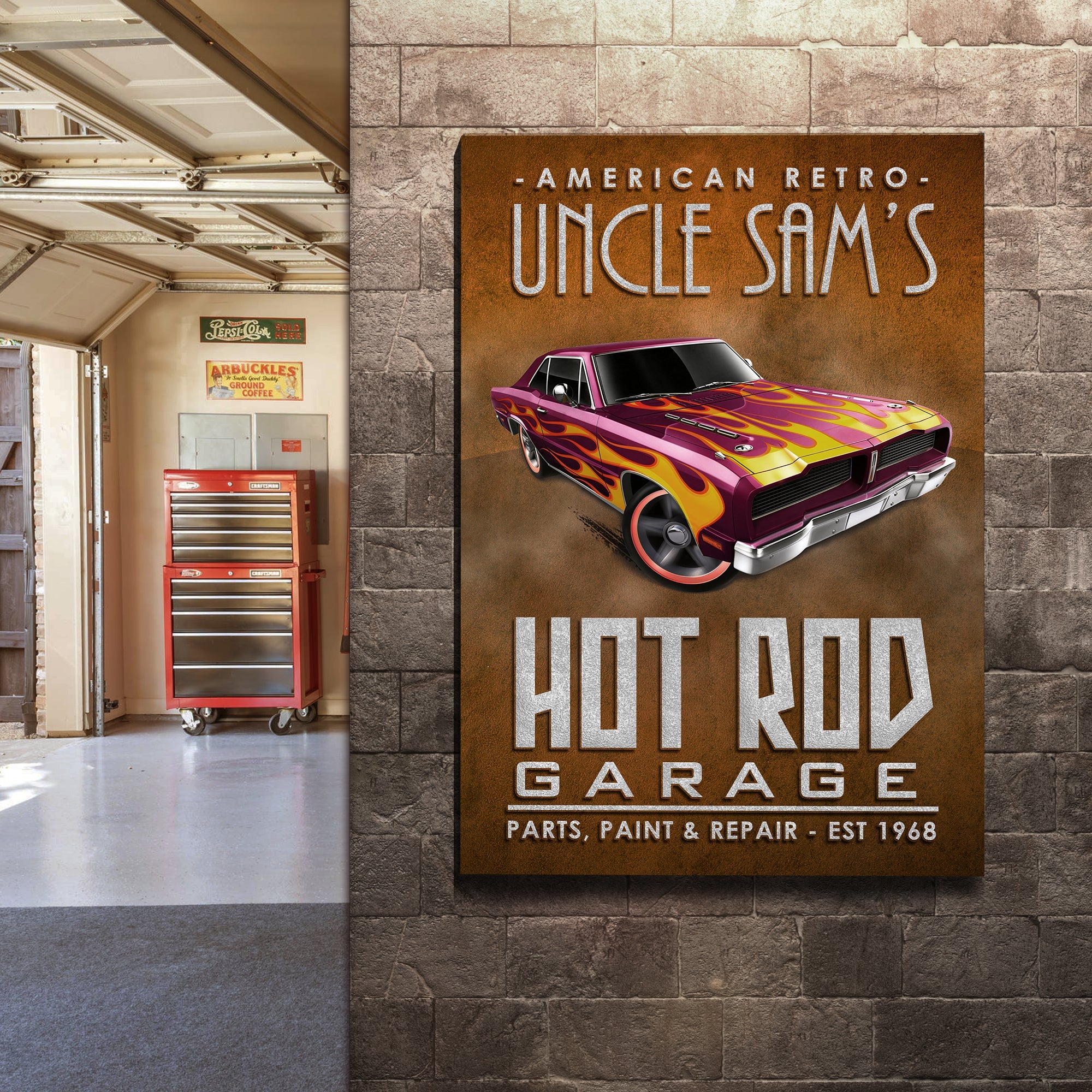 American Retro Garage Hot Rod Sign on sale at MyriadMart