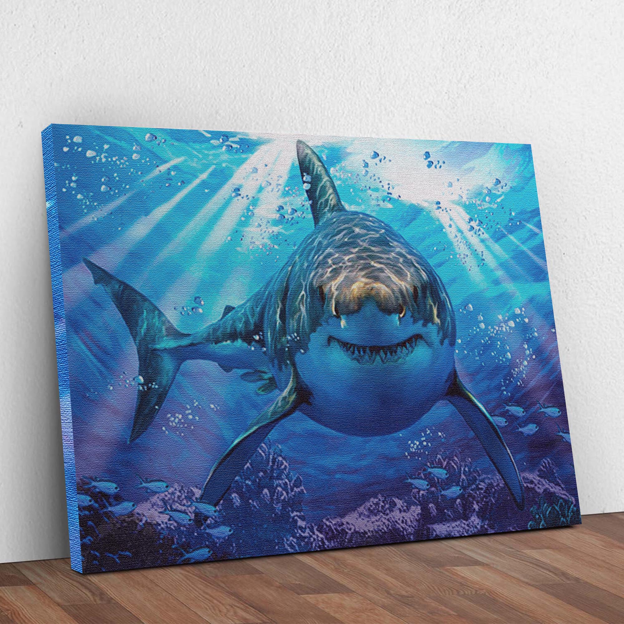 Underwater White Shark Canvas Wall Art on sale at MyriadMart