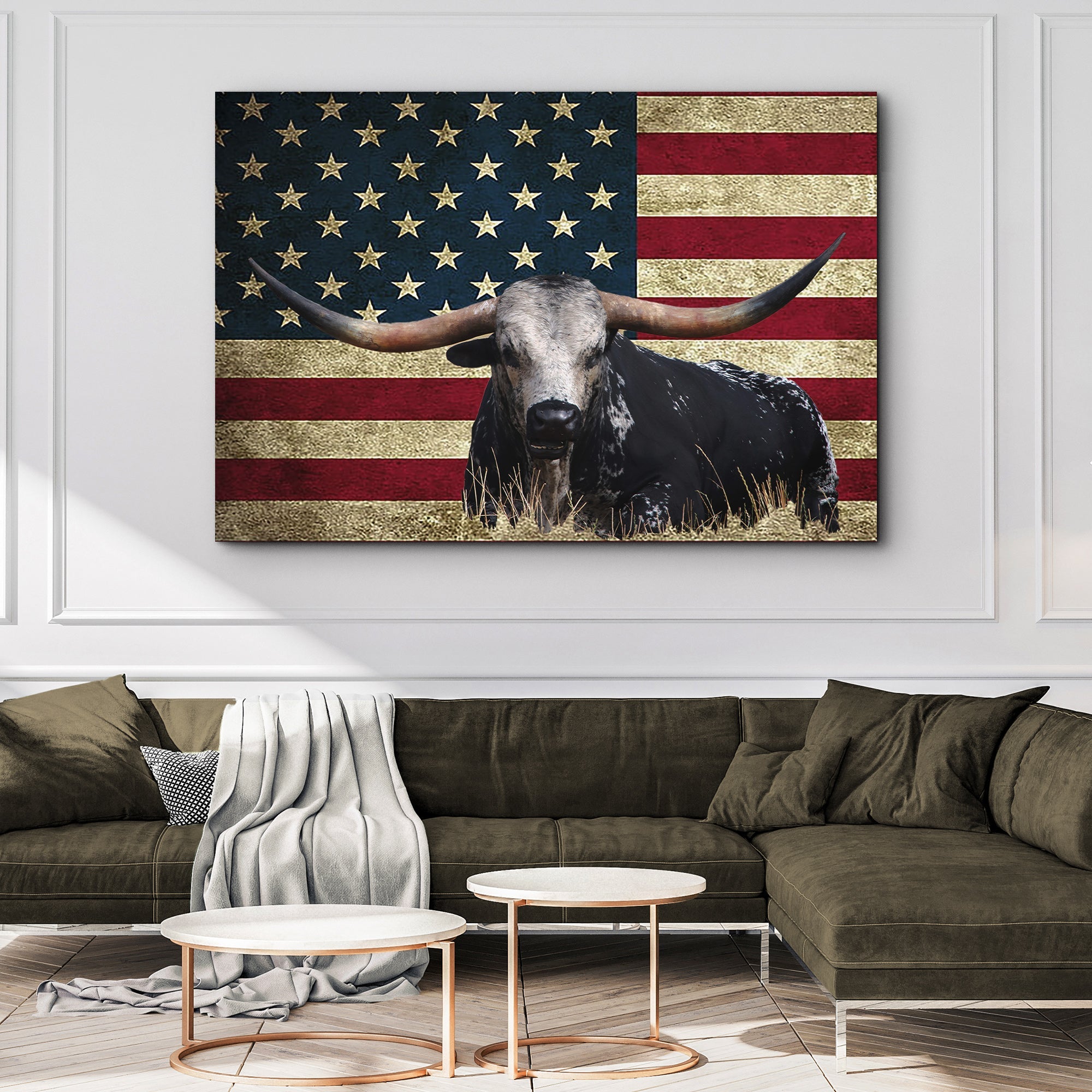 Longhorn Cattle American Flag Canvas Wall Art on sale at MyriadMart
