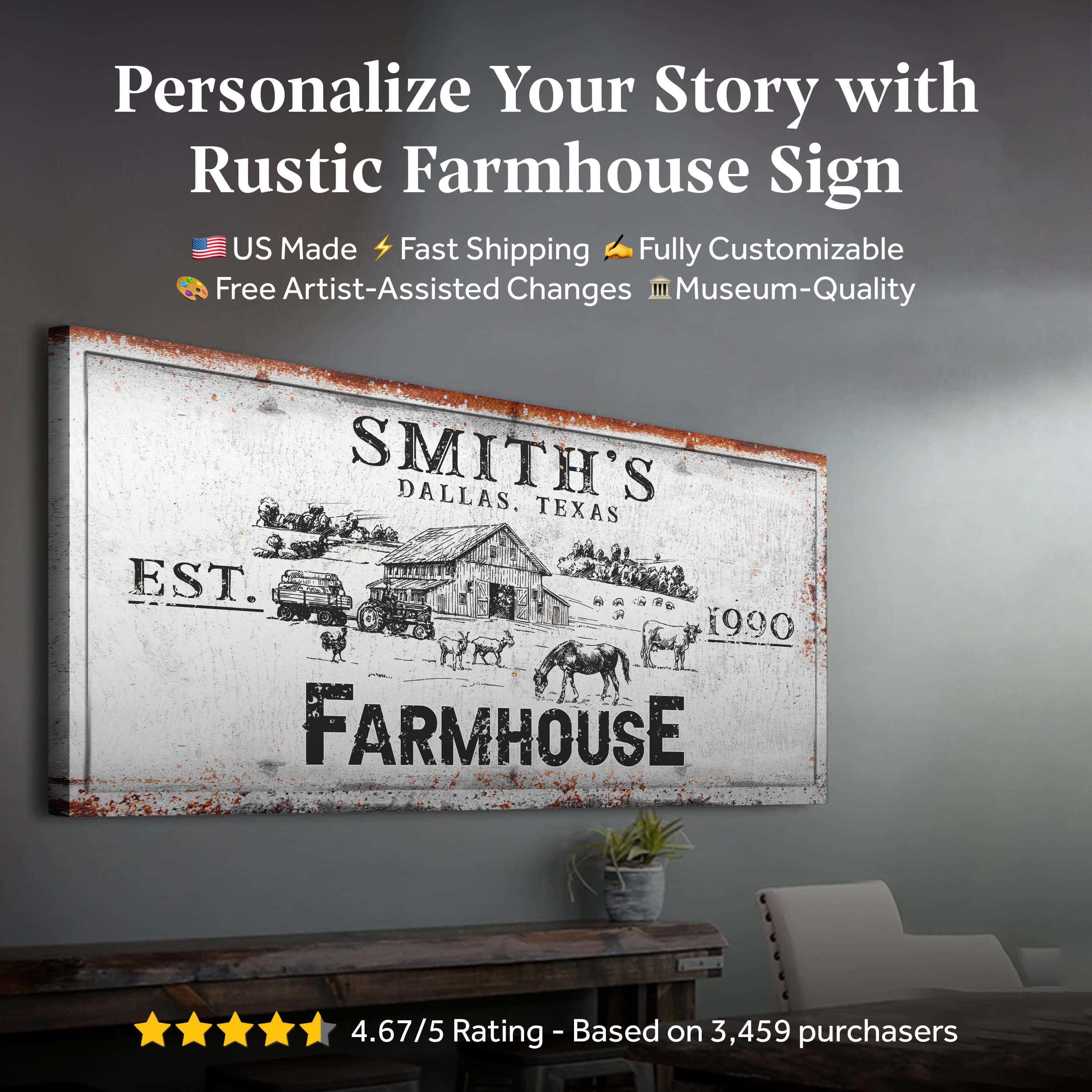 Rustic Farmhouse Personalized Sign II on sale at MyriadMart