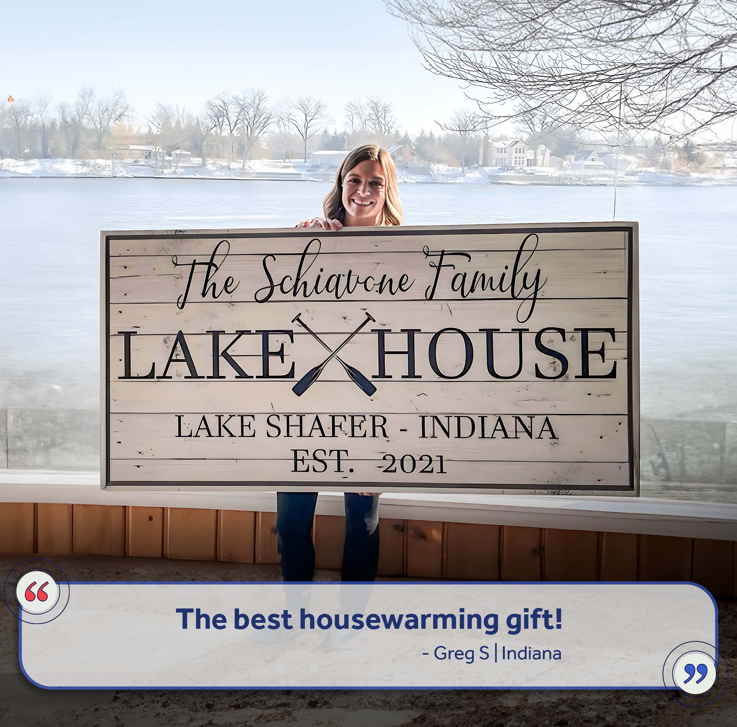 Family Lake House Paddle Sign on sale at MyriadMart