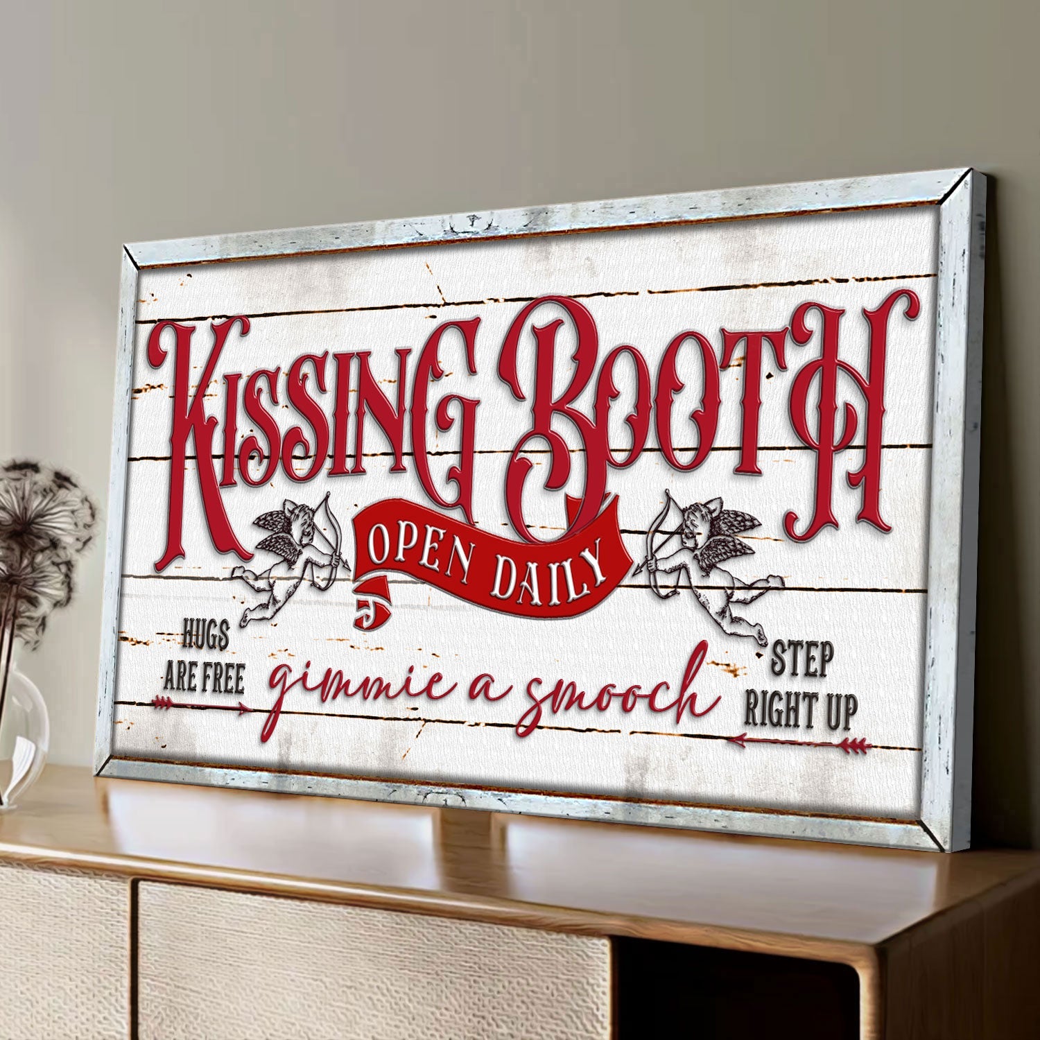 Vintage Rustic Kissing Booth Sign on sale at MyriadMart