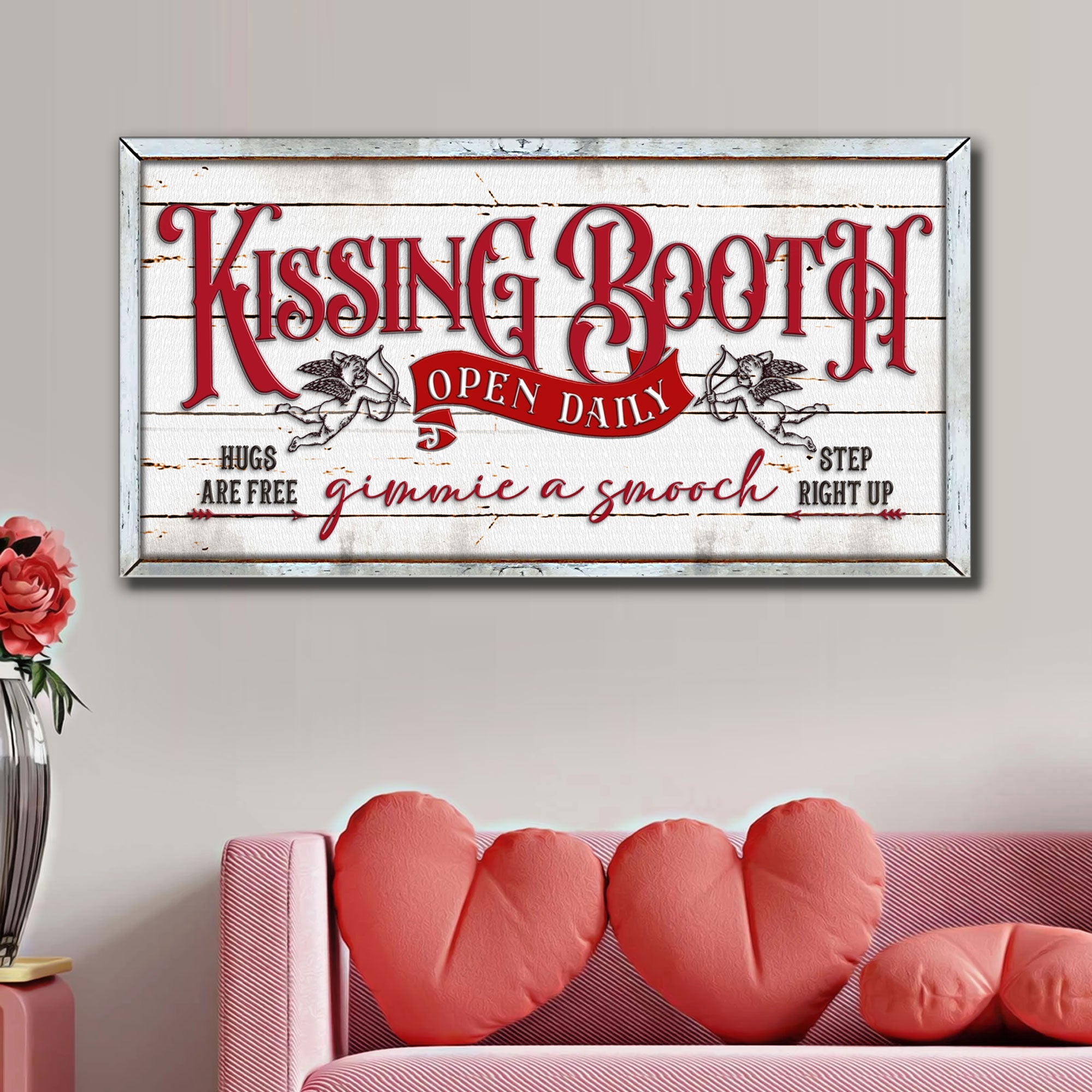 Vintage Rustic Kissing Booth Sign on sale at MyriadMart