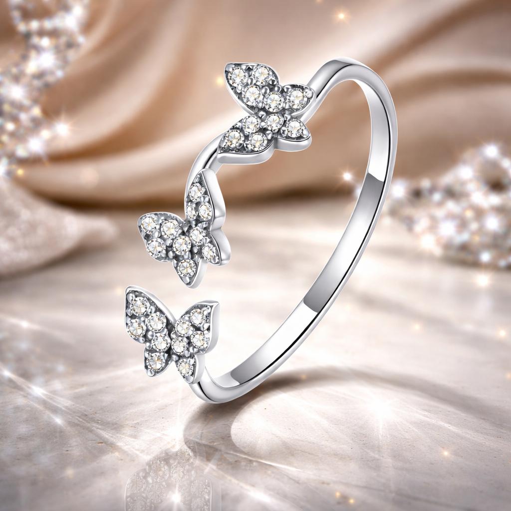 925 Sterling Silver Oxidized Butterfly Ring with Pavé Setting CZ for Women on sale at MyriadMart