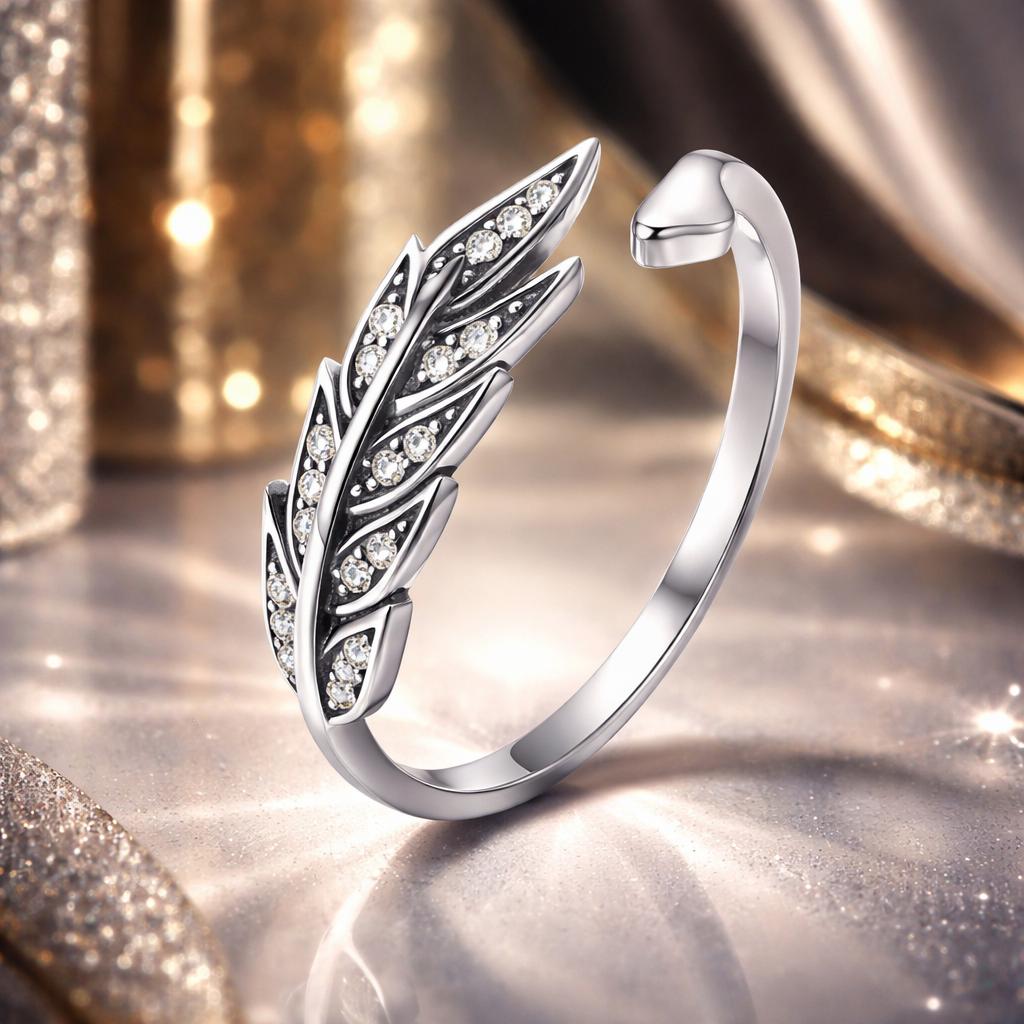 925 Sterling Silver Pavé Setting CZ Leaf Ring for Women on sale at MyriadMart