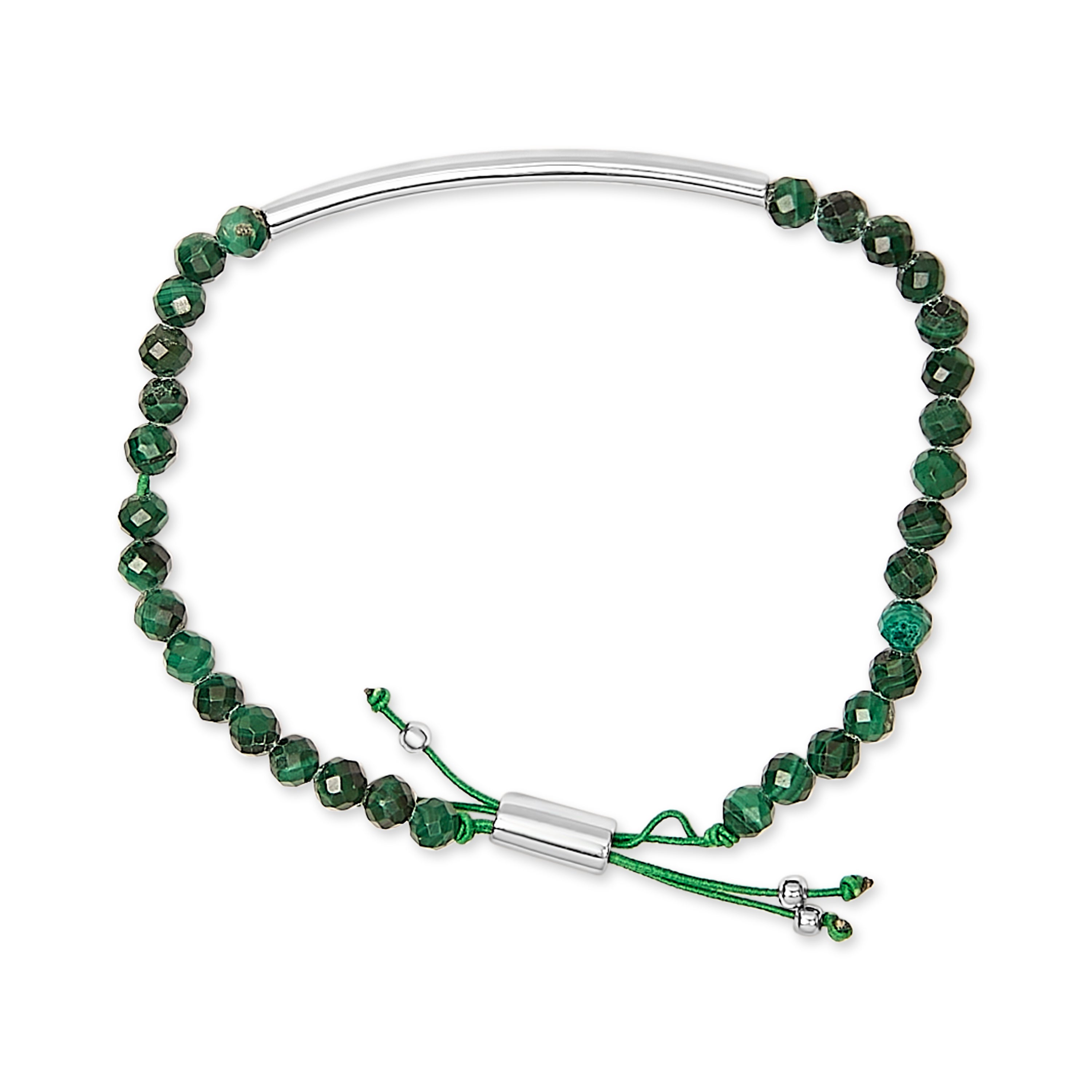 Sterling Silver Malachite Bead Station Bracelet with Bolo Clasp on sale at MyriadMart