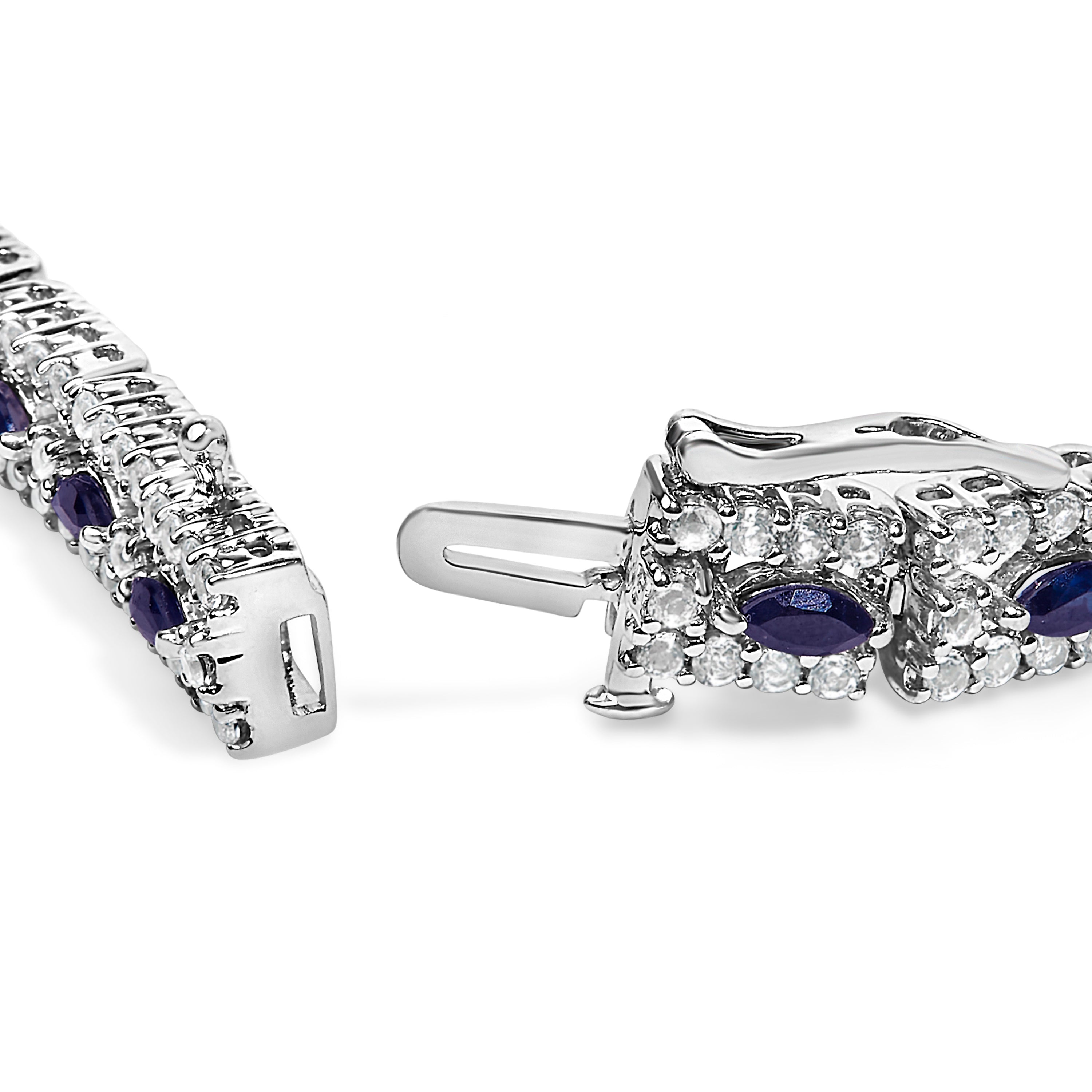 Sterling Silver Dark Blue Sapphire and Topaz Marquise Floral Art Deco Link Bracelet on sale at MyriadMart