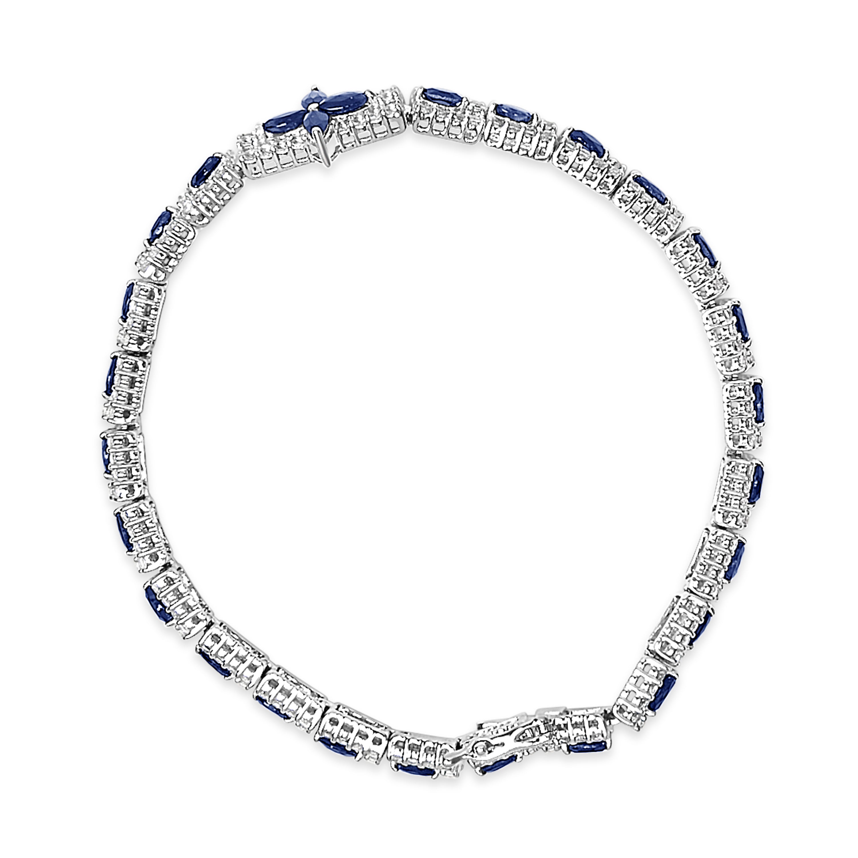Sterling Silver Dark Blue Sapphire and Topaz Marquise Floral Art Deco Link Bracelet on sale at MyriadMart