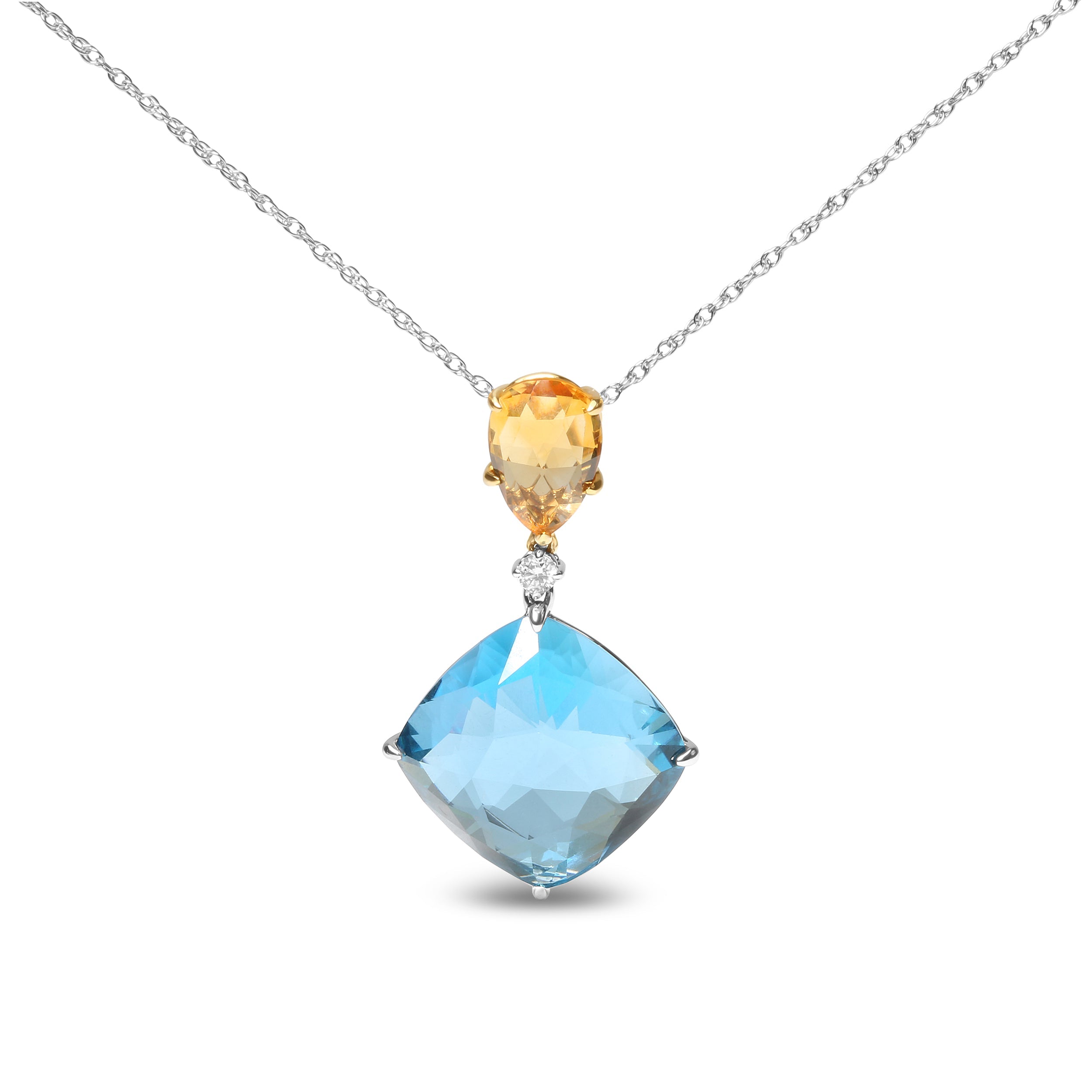 18K White and Yellow Gold Diamond Accent and Yellow Citrine and Sky Blue Topaz Gemstone Dangle Drop 18" Pendant Necklace G-H Color, SI1-SI2 Clarity on sale at MyriadMart