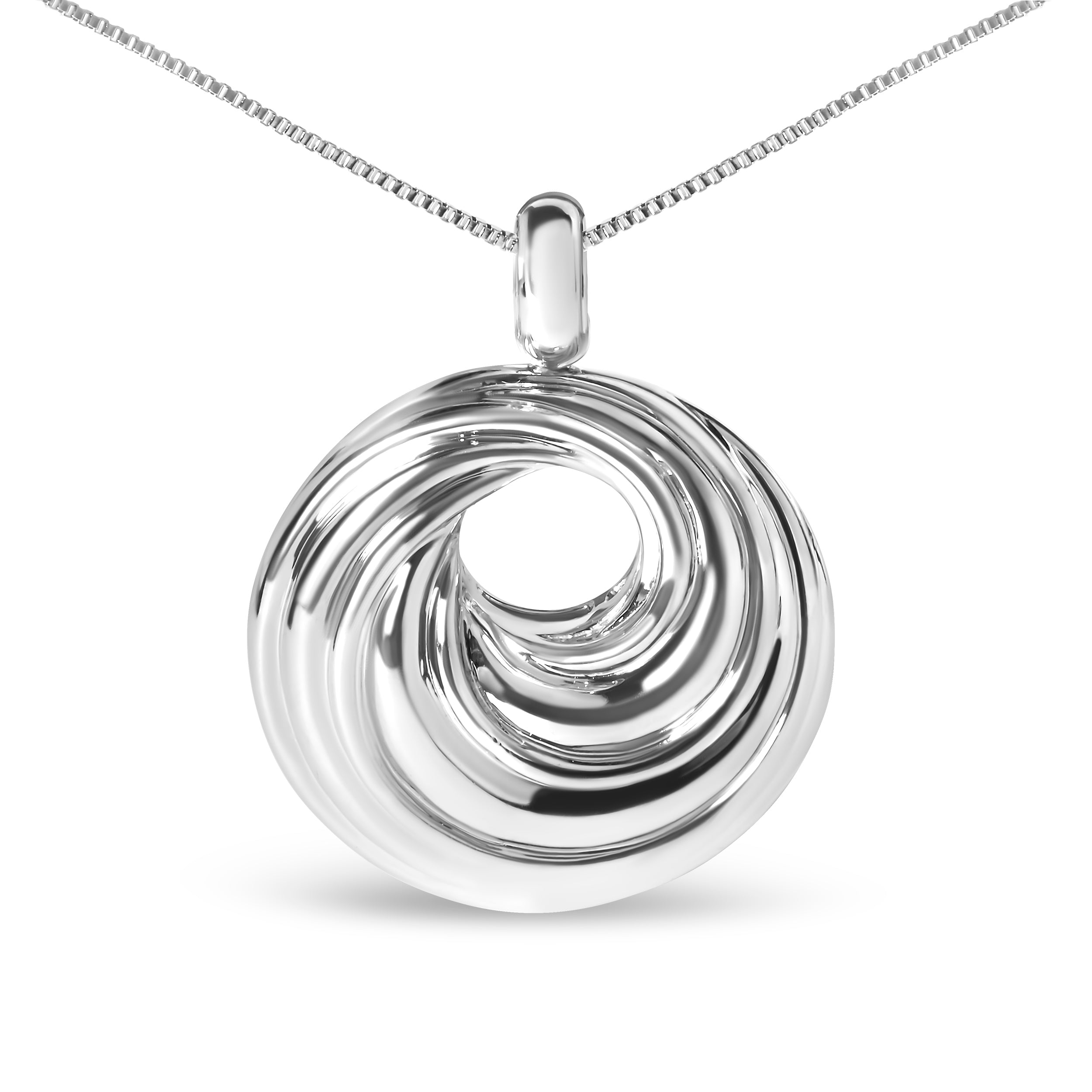 .925 Sterling Silver Endless Wave Swirl Statement Medallion 18" Pendant Necklace on sale at MyriadMart