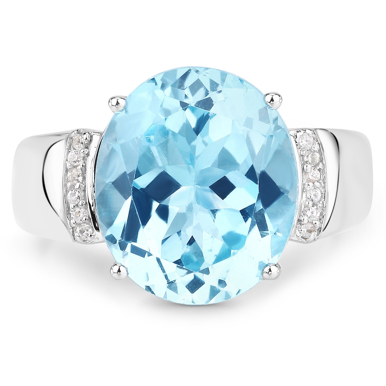 8.36 Carat Genuine Blue Topaz and White Zircon .925 Sterling Silver Ring on sale at MyriadMart
