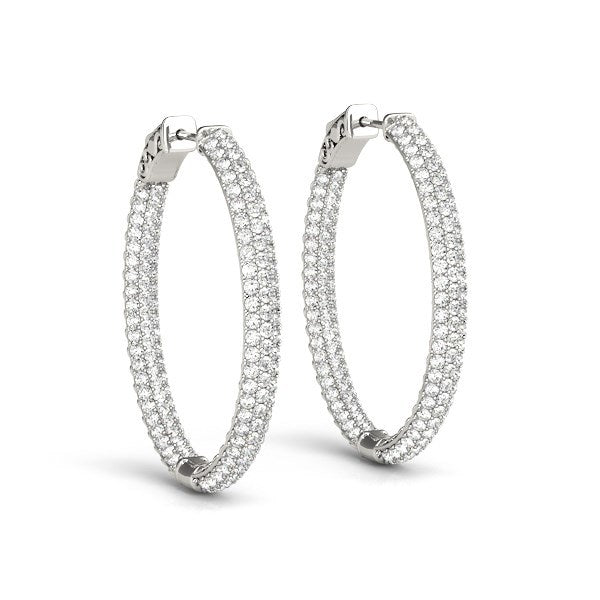 14k White Gold Diamond Hoop Double Sided Three Row Earrings 2 cttw on sale at MyriadMart