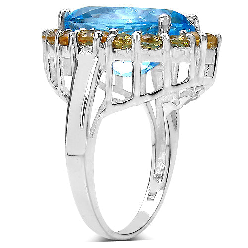 12.73 Carat Genuine Blue Topaz & Citrine .925 Sterling Silver Ring on sale at MyriadMart