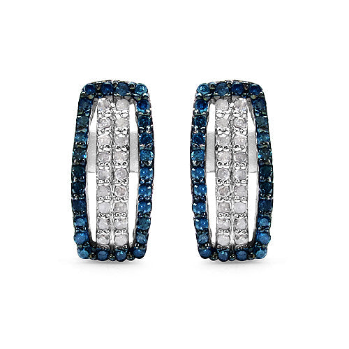 0.51 Carat Genuine Blue Diamond & White Diamond .925 Sterling Silver Earrings on sale at MyriadMart