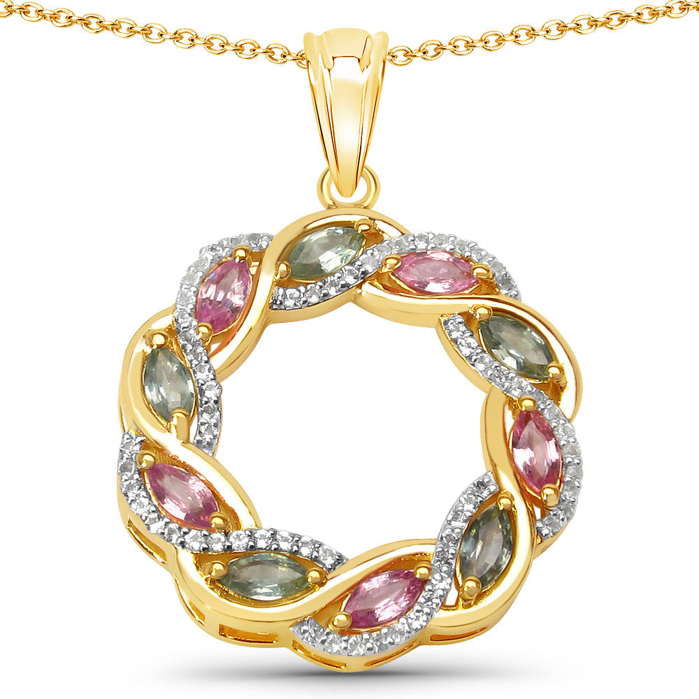 1.83 Carat Genuine Green Sapphire, Pink Sapphire and White Topaz .925 Sterling Silver Pendant on sale at MyriadMart