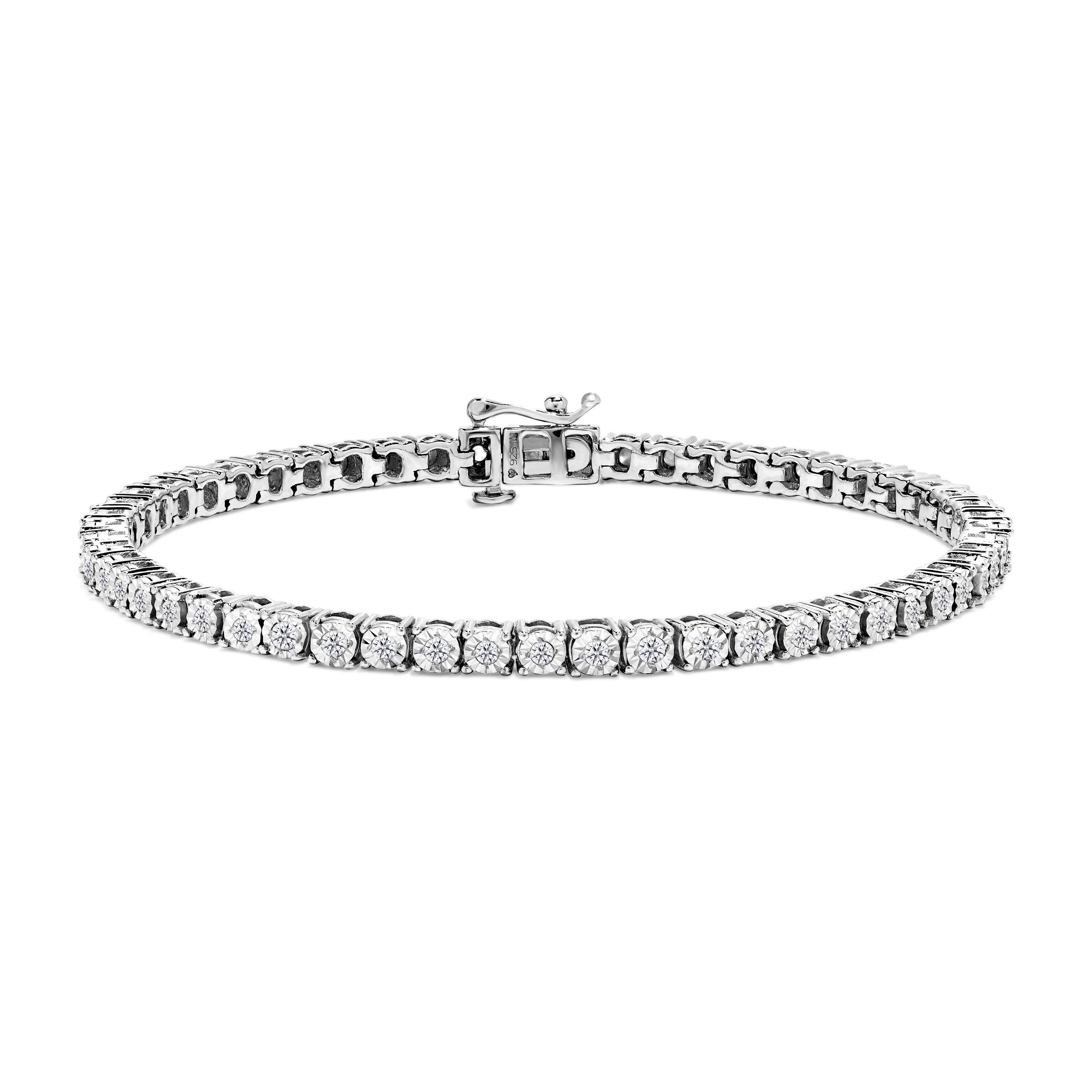 .925 Sterling Silver 1.0 Cttw Miracle-Set Diamond Round Faceted Bezel Tennis Bracelet I-J Color, I3 Clarity - 7" on sale at MyriadMart