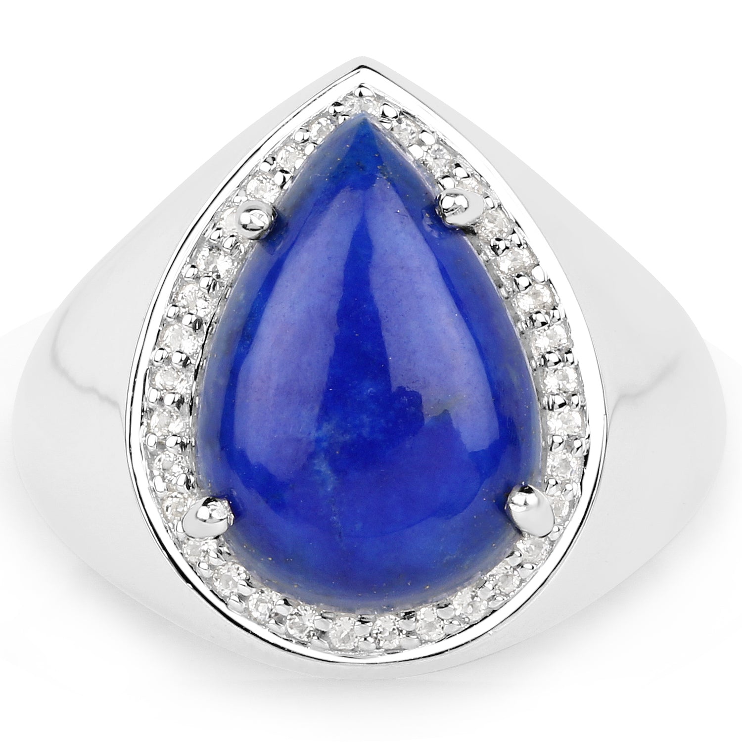 5.52 Carat Genuine Lapis and White Zircon .925 Sterling Silver Ring on sale at MyriadMart