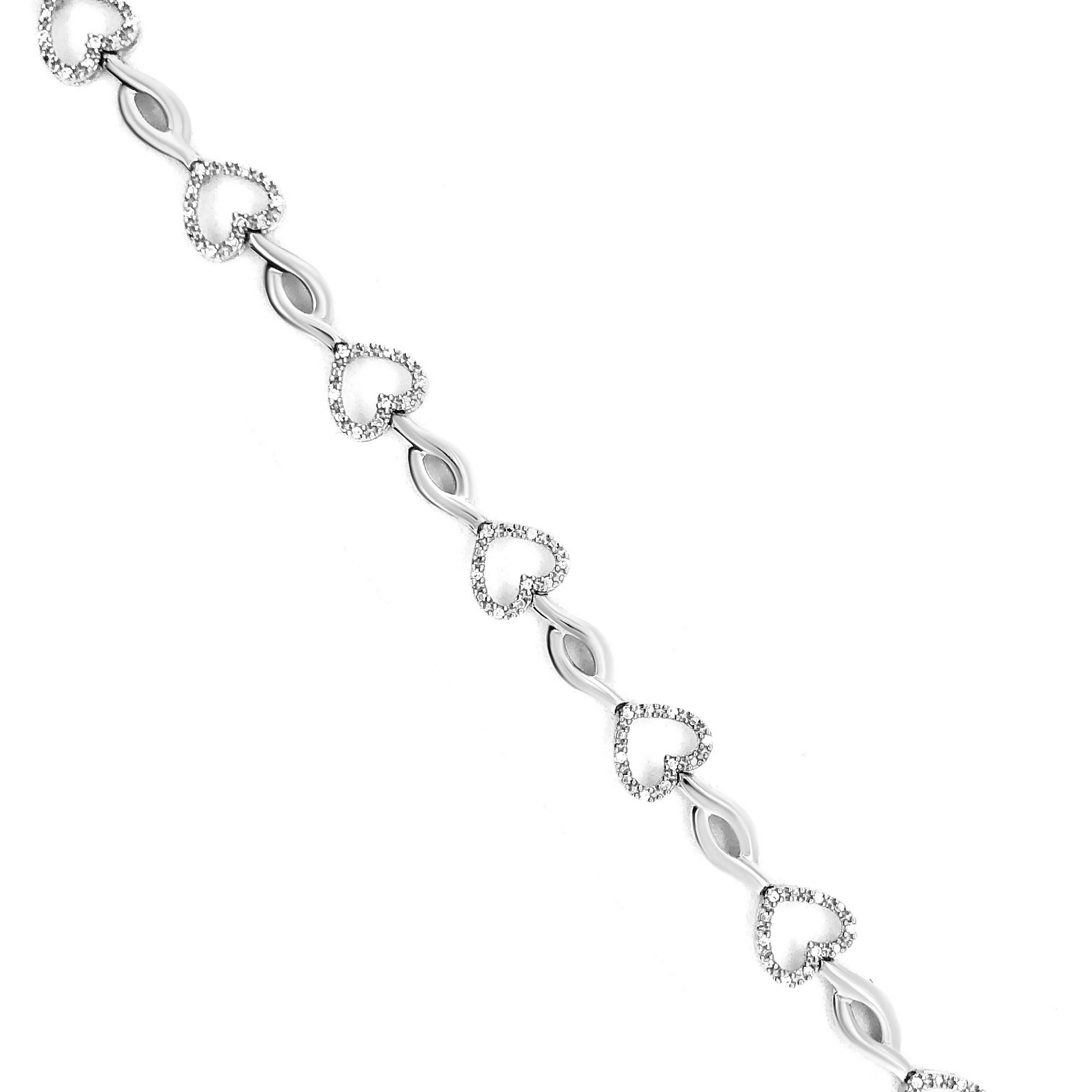 .925 Sterling Silver 1/4 Cttw Round-Cut Diamond Alternating Heart and Leaf Link Bracelet I-J Color, I3 Clarity - Size 7.25" on sale at MyriadMart